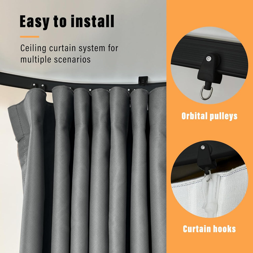 Room Divider Curtains with Flexible Ceiling Tracks Set,Blackout Curtain Ceiling Mount Curtain Track Privacy Room Dividers Ceiling Track Curtain Rod(Black Drape & Black Rail W 8.3 × H 8 FT)