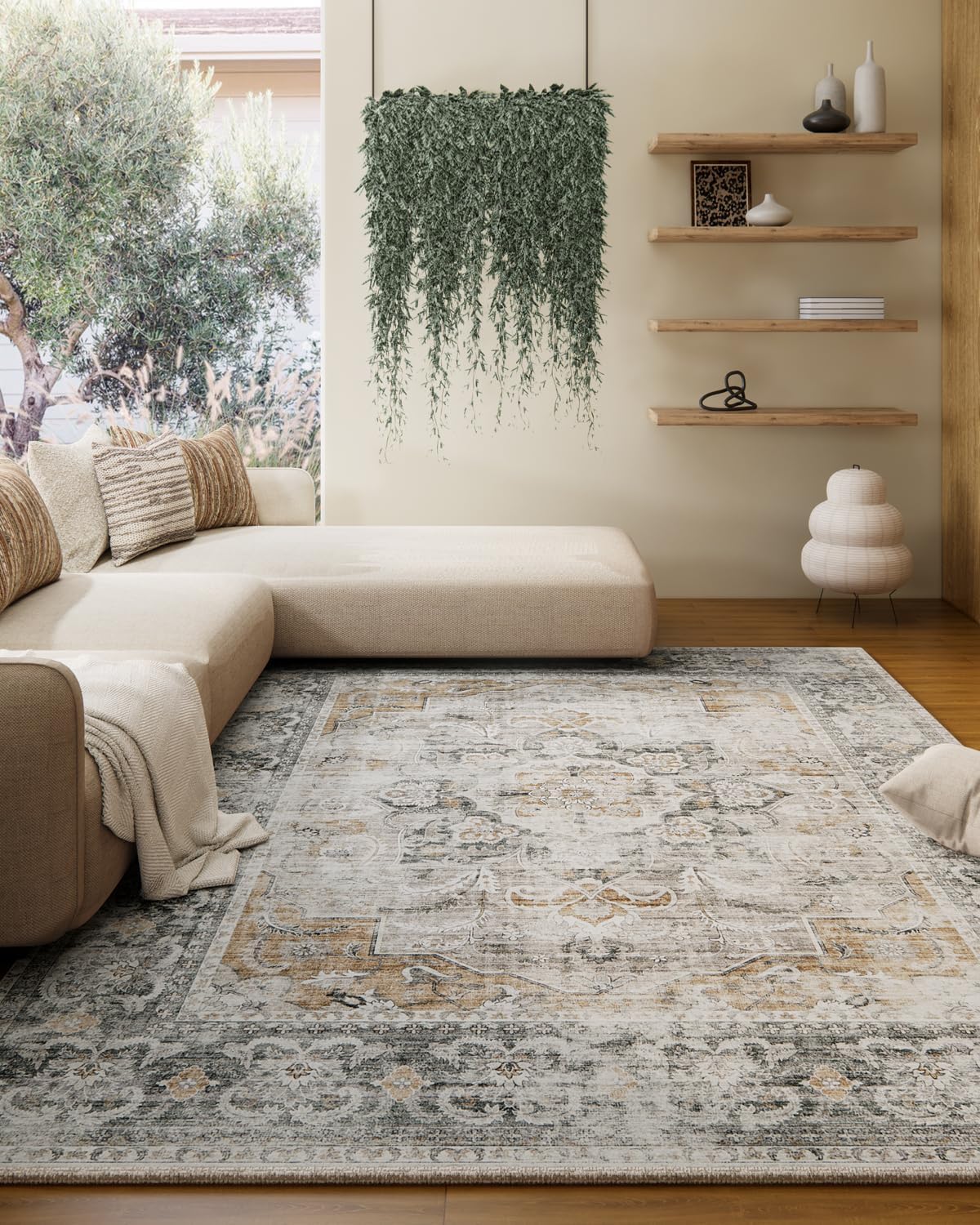 8x10 Area Rugs Washable Rug: Large Living Room Rug Stain Resistant Distressed Vintage Boho Carpet Non Slip Low Pile Faux Wool Soft Rugs for Bedroom Bedside Indoor Farmhouse Kids Playroom Dining Room