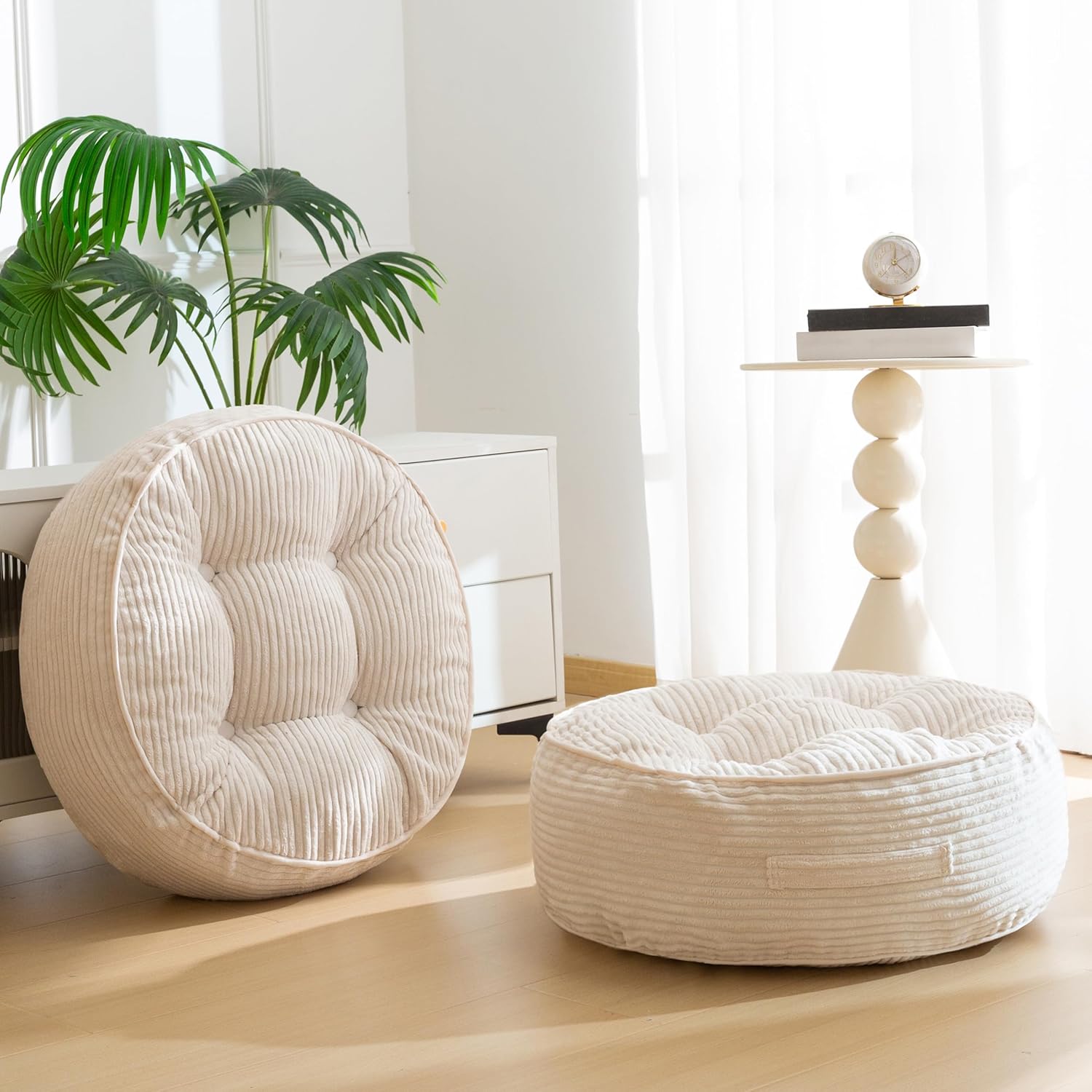 Washable Floor Pillow Cushion for Adults, Meditation Cushion Pillow, Large Square Floor Sitting, Removable Tufted Corduroy Cover, for Tatami Living Room or Yoga, 22x22 Inch, 2Pack, Machine Washable