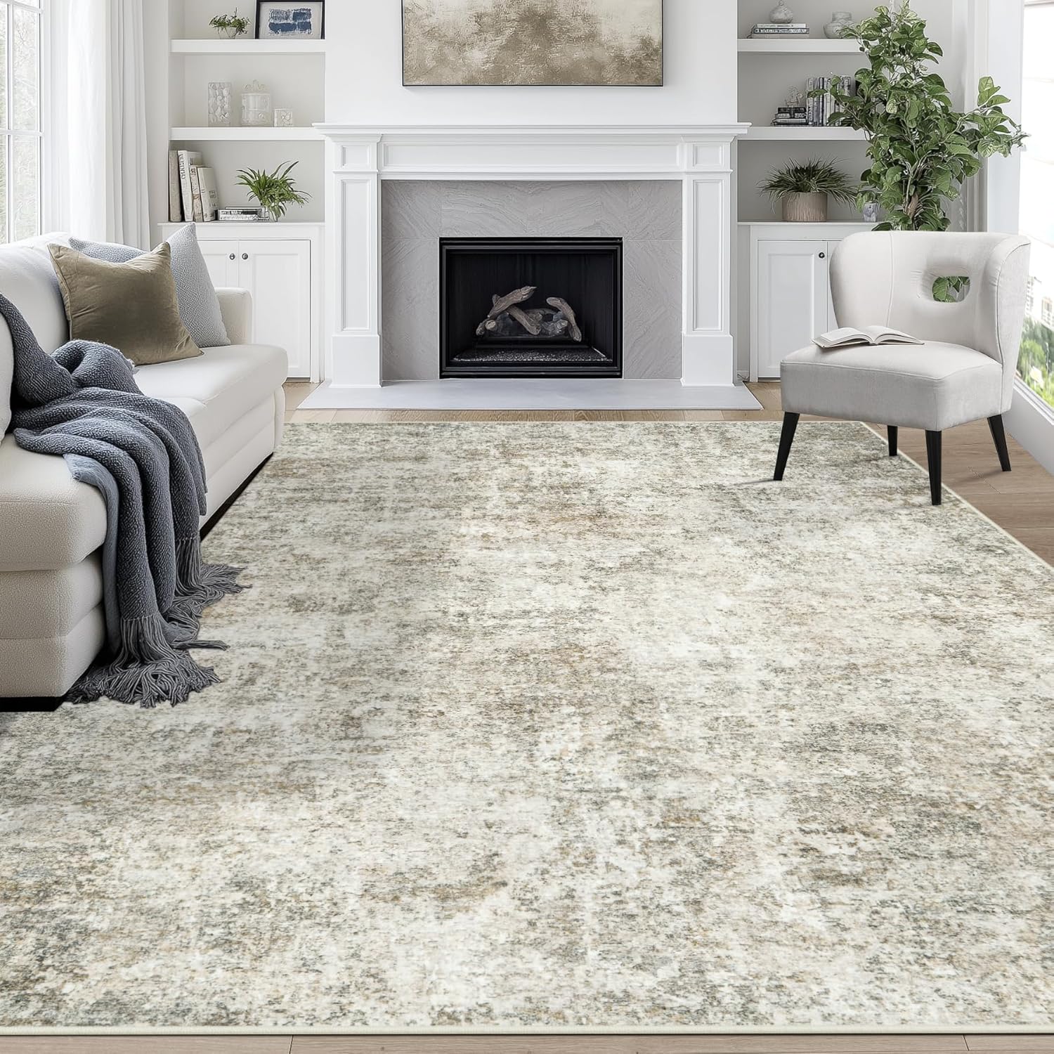 8x10 Area Rugs for Living Room Rug Washable: Abstract Large Rug for Dining Room Bedroom Carpet Non Slip 8 by 10 Indoor Modern Nursery Home Office Blue Grey