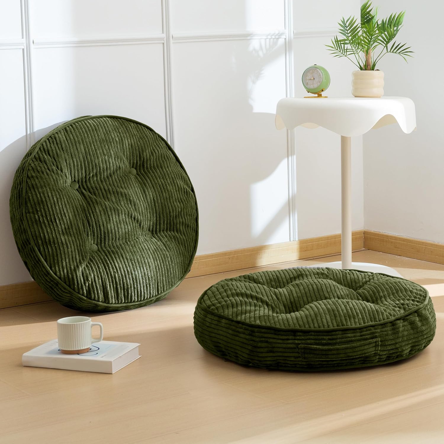 Washable Floor Pillow Cushion for Adults, Meditation Cushion Pillow, Large Square Floor Sitting, Removable Tufted Corduroy Cover, for Tatami Living Room or Yoga, 22x22 Inch, 2Pack, Machine Washable