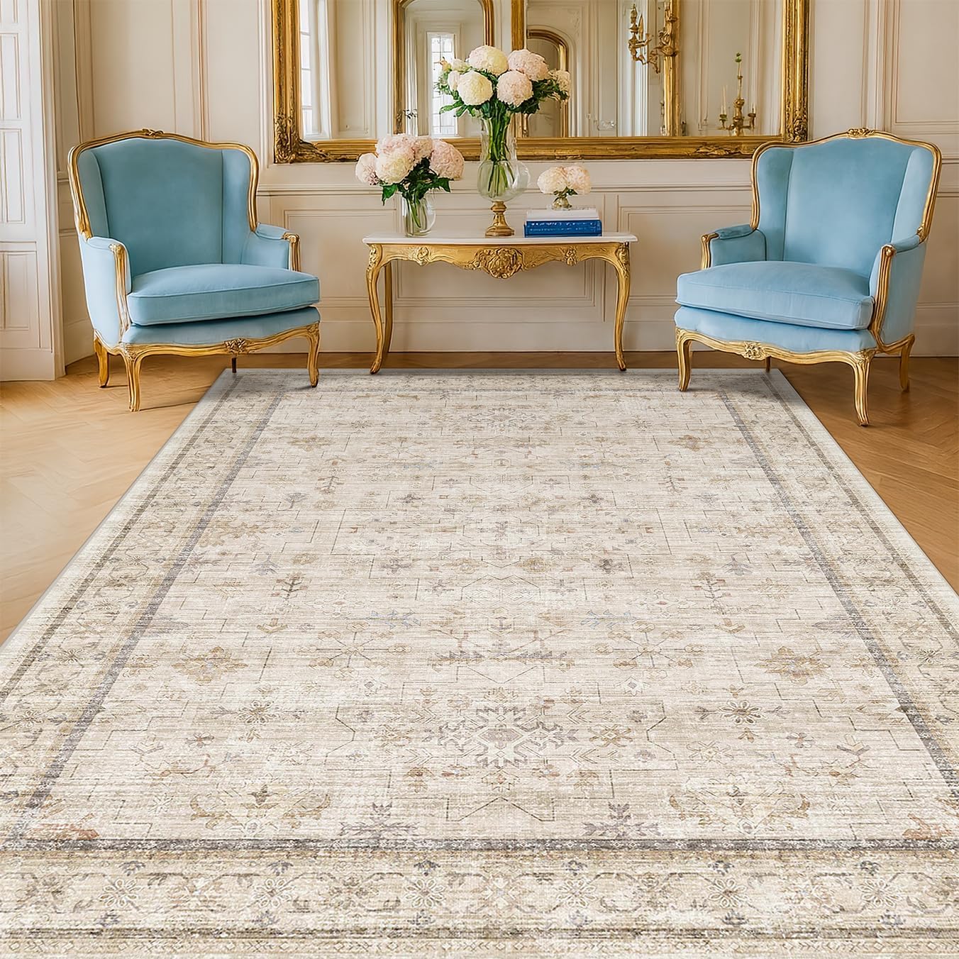 Black Farmhouse Washable 8x10 Area Rugs for Living Room, Bedroom, Dining Room Kitchen Table Rug for Under Table, Office, Dark Charcoal Tumble Stain Resistant Non-Slip Large Washable (8x10 Black/Multi)