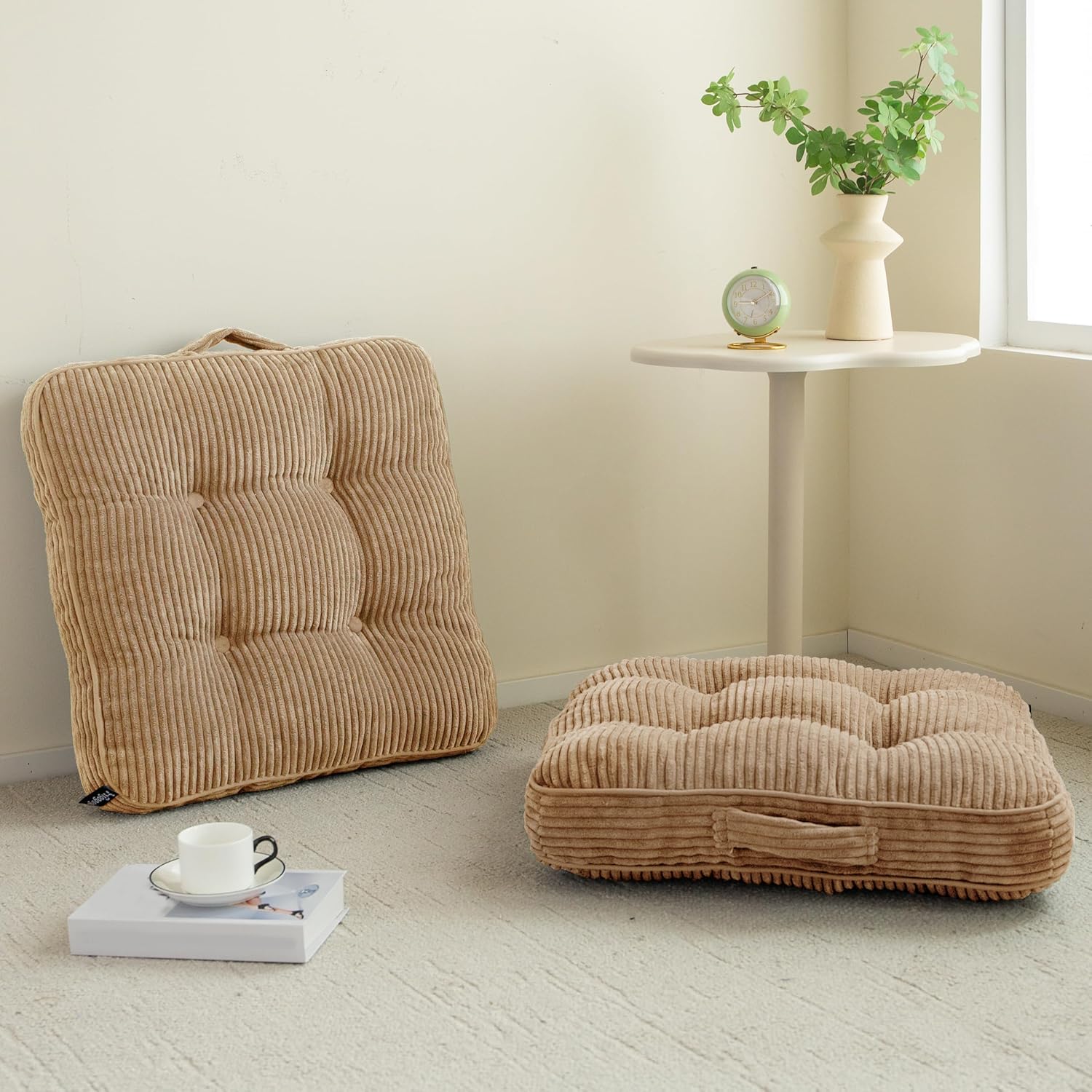 Washable Floor Pillow Cushion for Adults, Meditation Cushion Pillow, Large Square Floor Sitting, Removable Tufted Corduroy Cover, for Tatami Living Room or Yoga, 22x22 Inch, 2Pack, Machine Washable