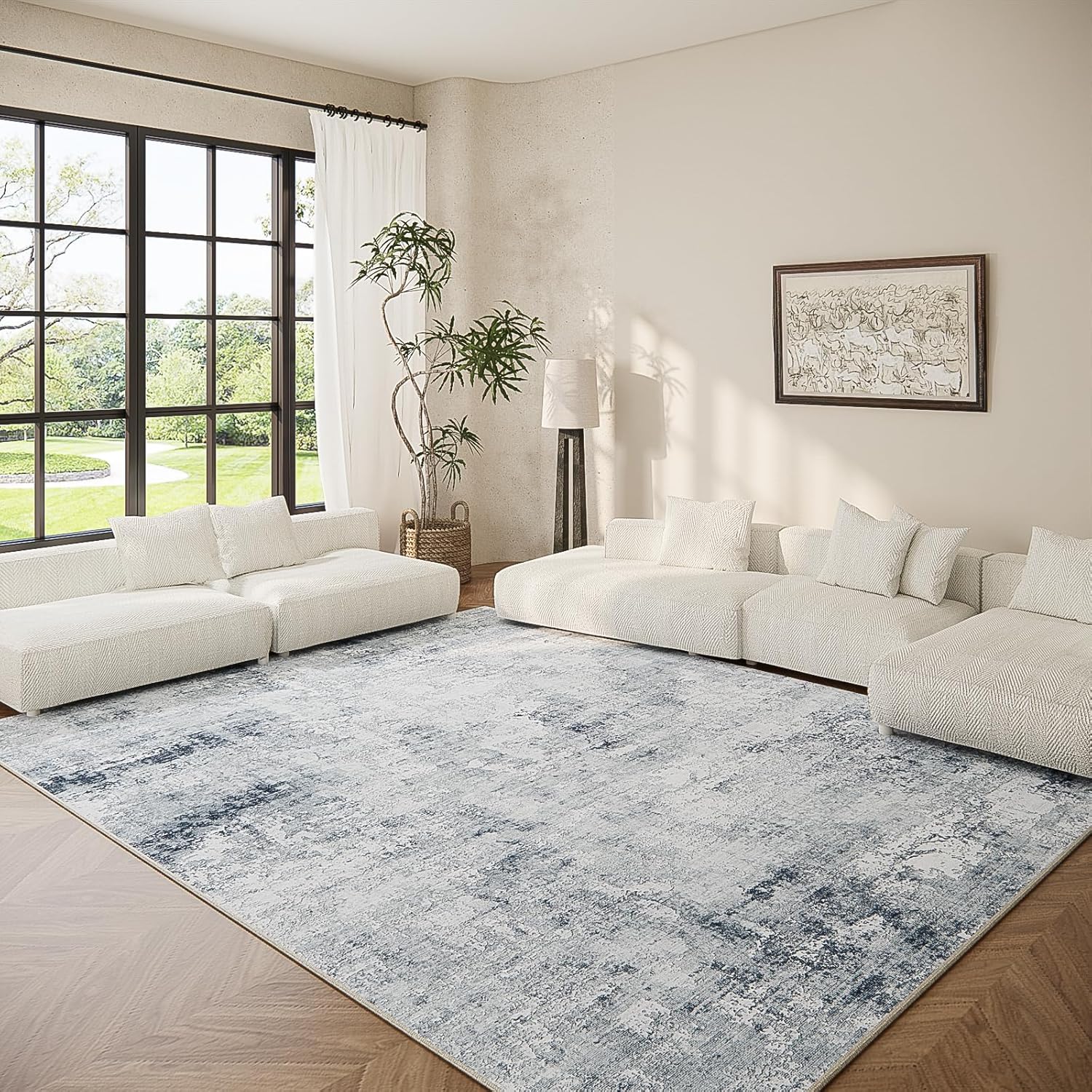 8x10 Area Rugs Washable Rug: Large Living Room Rug Stain Resistant Distressed Vintage Boho Carpet Non Slip Low Pile Faux Wool Soft Rugs for Bedroom Bedside Indoor Farmhouse Kids Playroom Dining Room