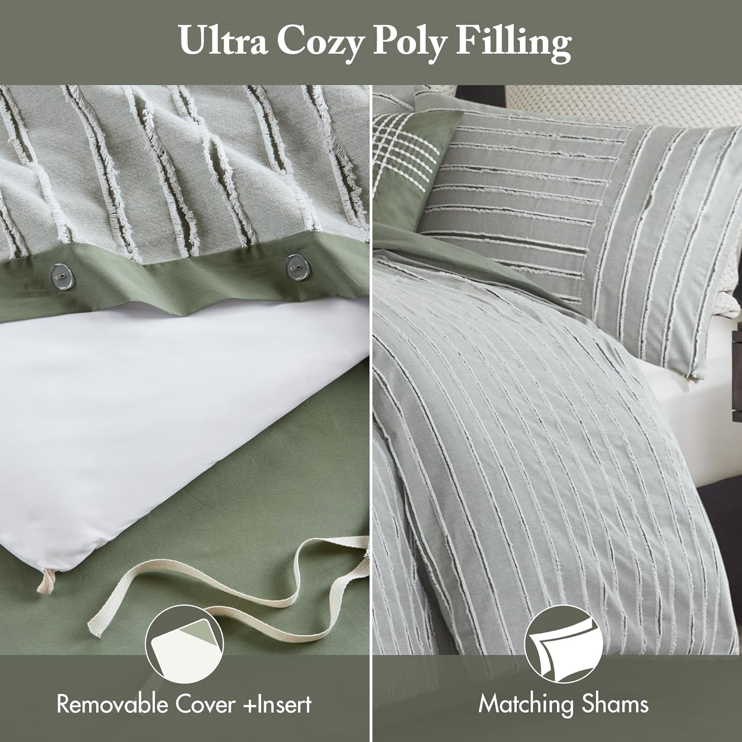 Madison Park Comforter Set Cotton Clipped Jacquard, Oversized Comforters, All Season Down Alternative Overfilled King Size Comforter, Essence, Green 9 Piece