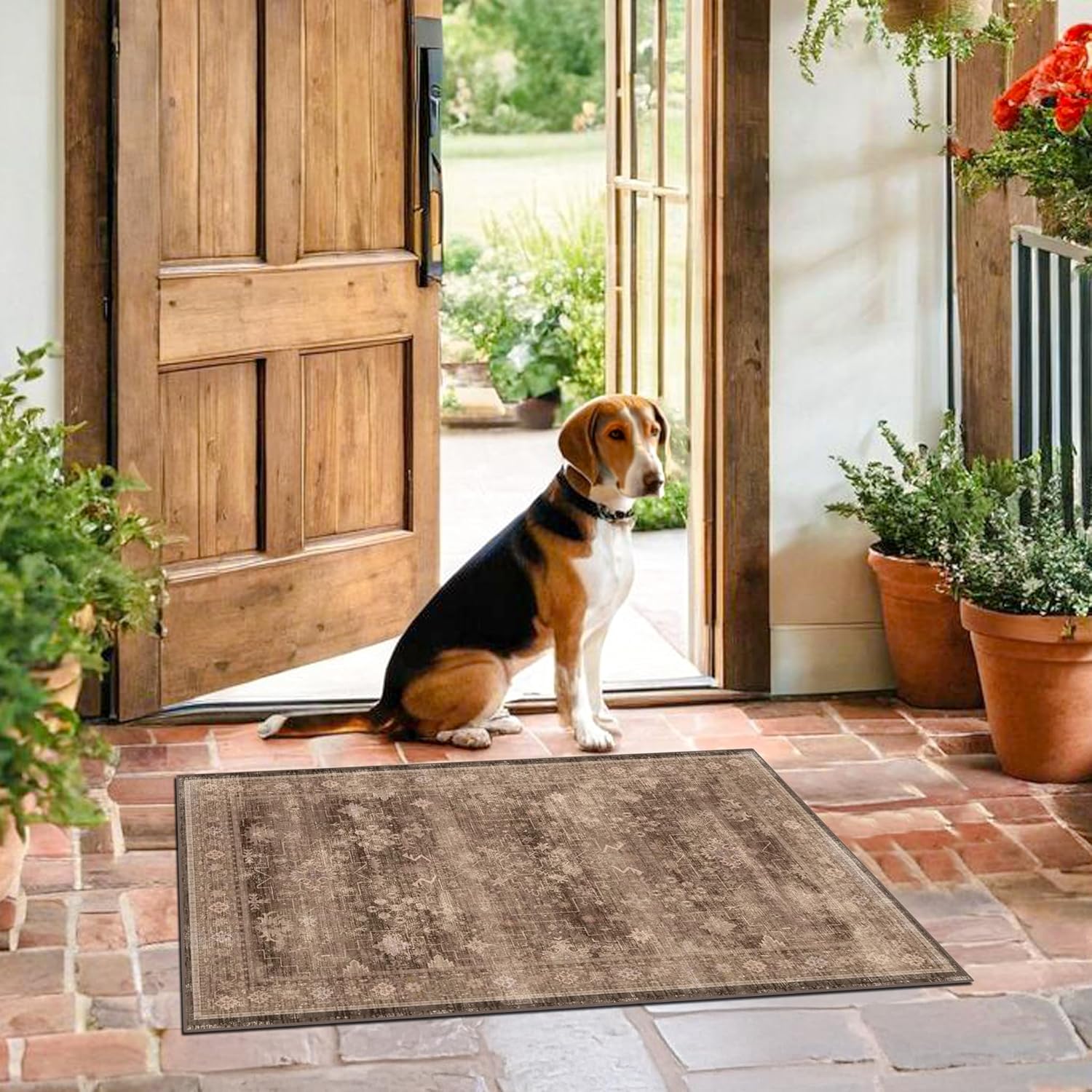 Black Farmhouse Washable 8x10 Area Rugs for Living Room, Bedroom, Dining Room Kitchen Table Rug for Under Table, Office, Dark Charcoal Tumble Stain Resistant Non-Slip Large Washable (8x10 Black/Multi)