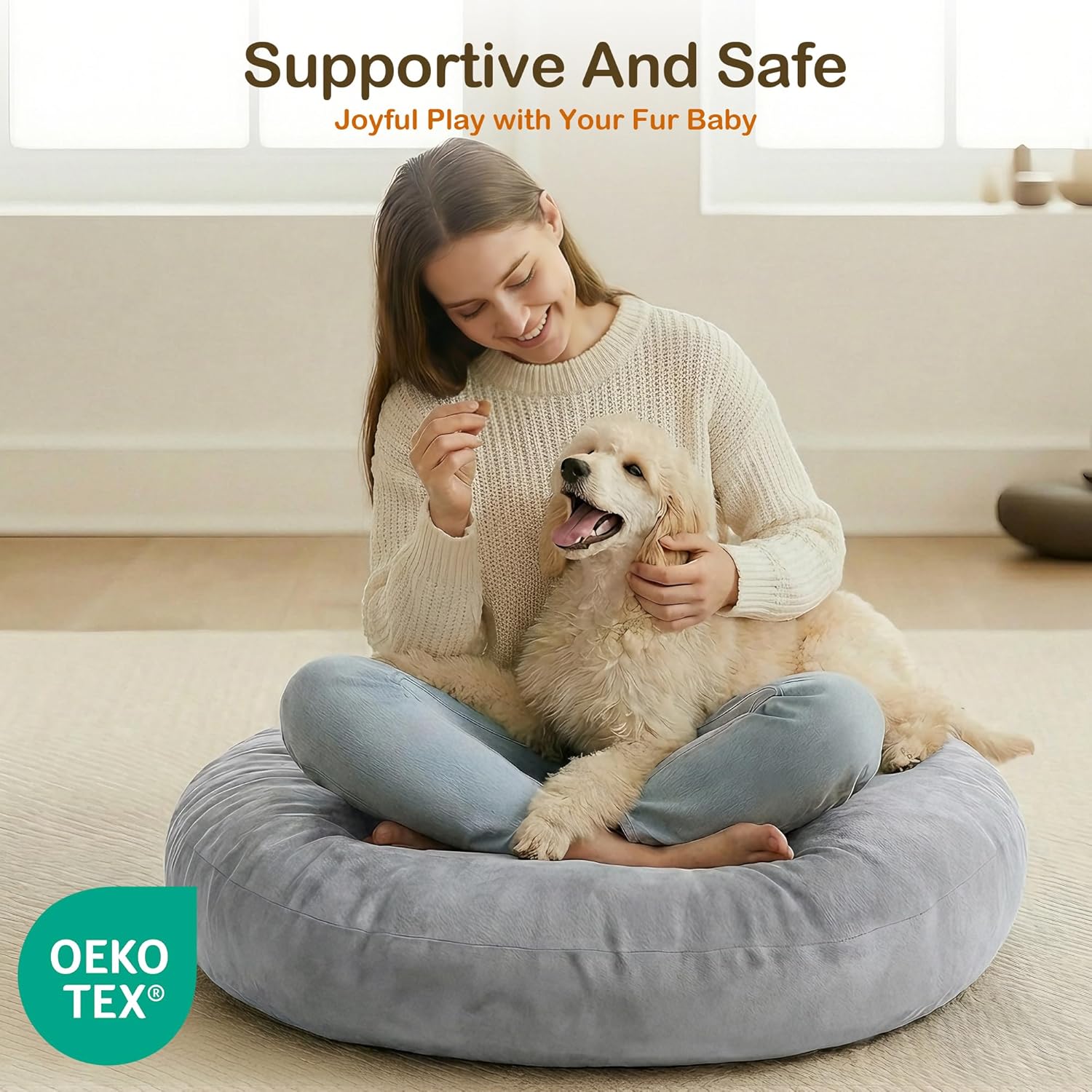 Codi Meditation Cushions Set of 2 – Large Round Floor Pillows for Adults with Removable Washable Cover, Soft and Supportive Floor Cushion for Yoga, Seating and Dog Bed, 32 inch - Grey