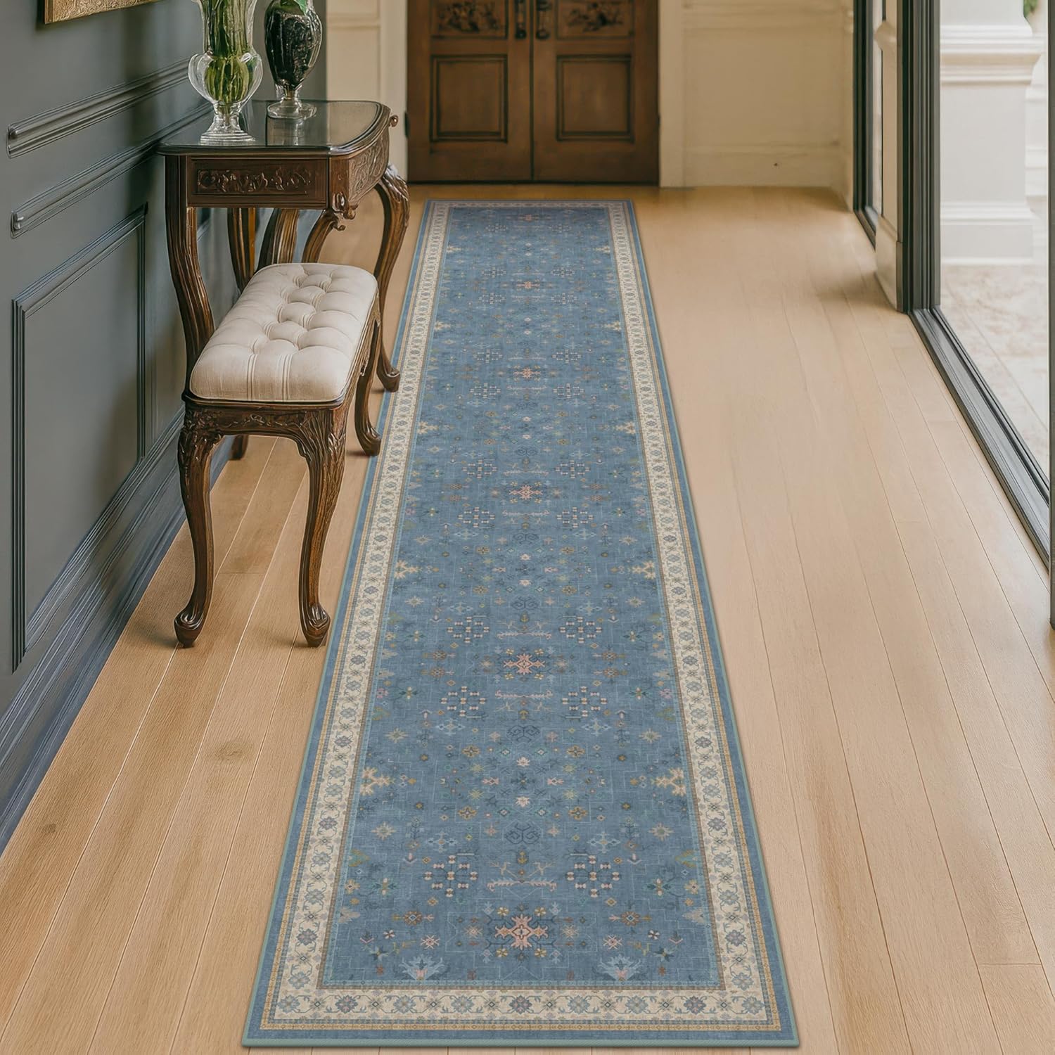 Black Farmhouse Washable 8x10 Area Rugs for Living Room, Bedroom, Dining Room Kitchen Table Rug for Under Table, Office, Dark Charcoal Tumble Stain Resistant Non-Slip Large Washable (8x10 Black/Multi)