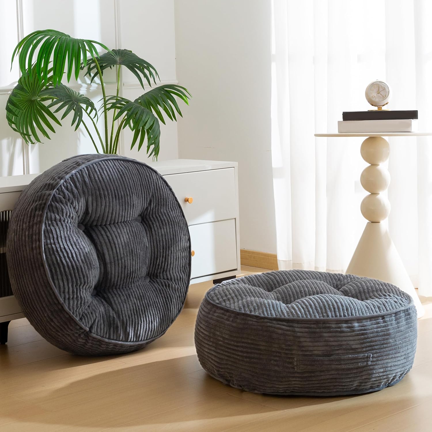 Washable Floor Pillow Cushion for Adults, Meditation Cushion Pillow, Large Square Floor Sitting, Removable Tufted Corduroy Cover, for Tatami Living Room or Yoga, 22x22 Inch, 2Pack, Machine Washable