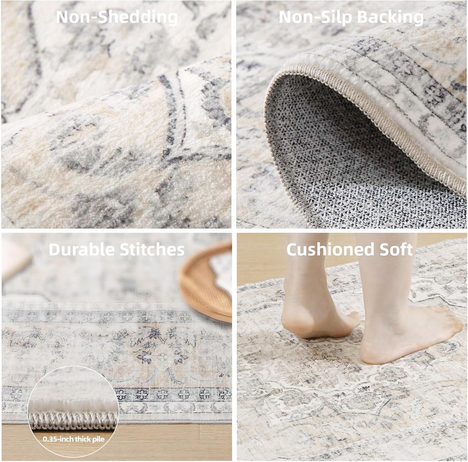 8x10 Area Rugs Washable Rug: Large Living Room Rug Stain Resistant Distressed Vintage Boho Carpet Non Slip Low Pile Faux Wool Soft Rugs for Bedroom Bedside Indoor Farmhouse Kids Playroom Dining Room