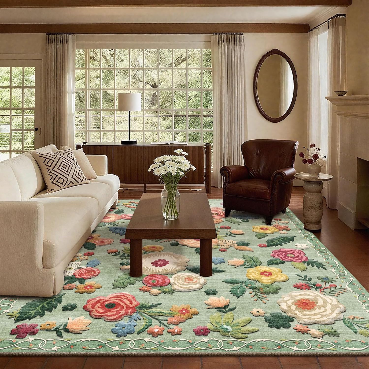 8x10 Area Rugs Washable Rug: Large Living Room Rug Stain Resistant Distressed Vintage Boho Carpet Non Slip Low Pile Faux Wool Soft Rugs for Bedroom Bedside Indoor Farmhouse Kids Playroom Dining Room