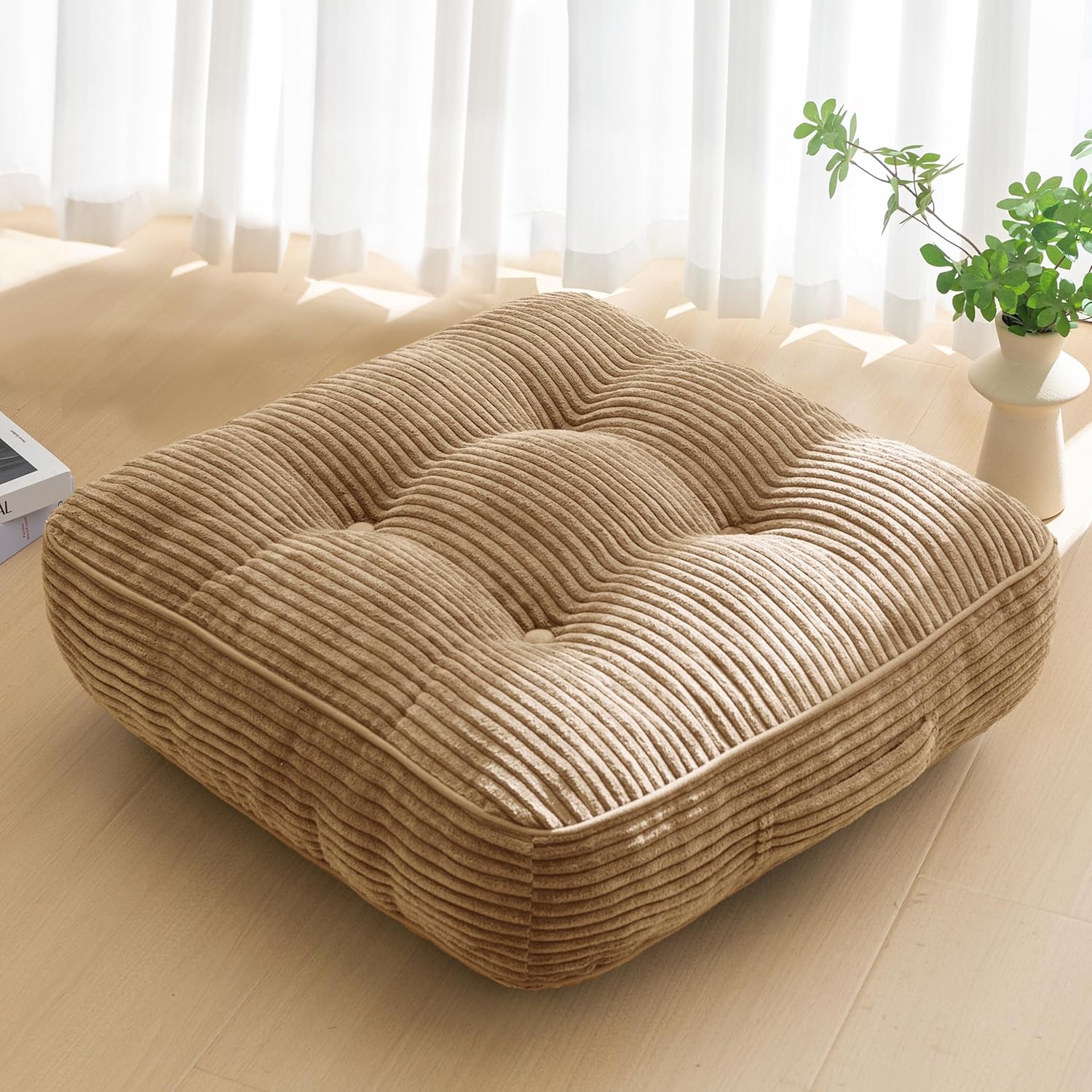 Washable Floor Pillow Cushion for Adults, Meditation Cushion Pillow, Large Square Floor Sitting, Removable Tufted Corduroy Cover, for Tatami Living Room or Yoga, 22x22 Inch, 2Pack, Machine Washable