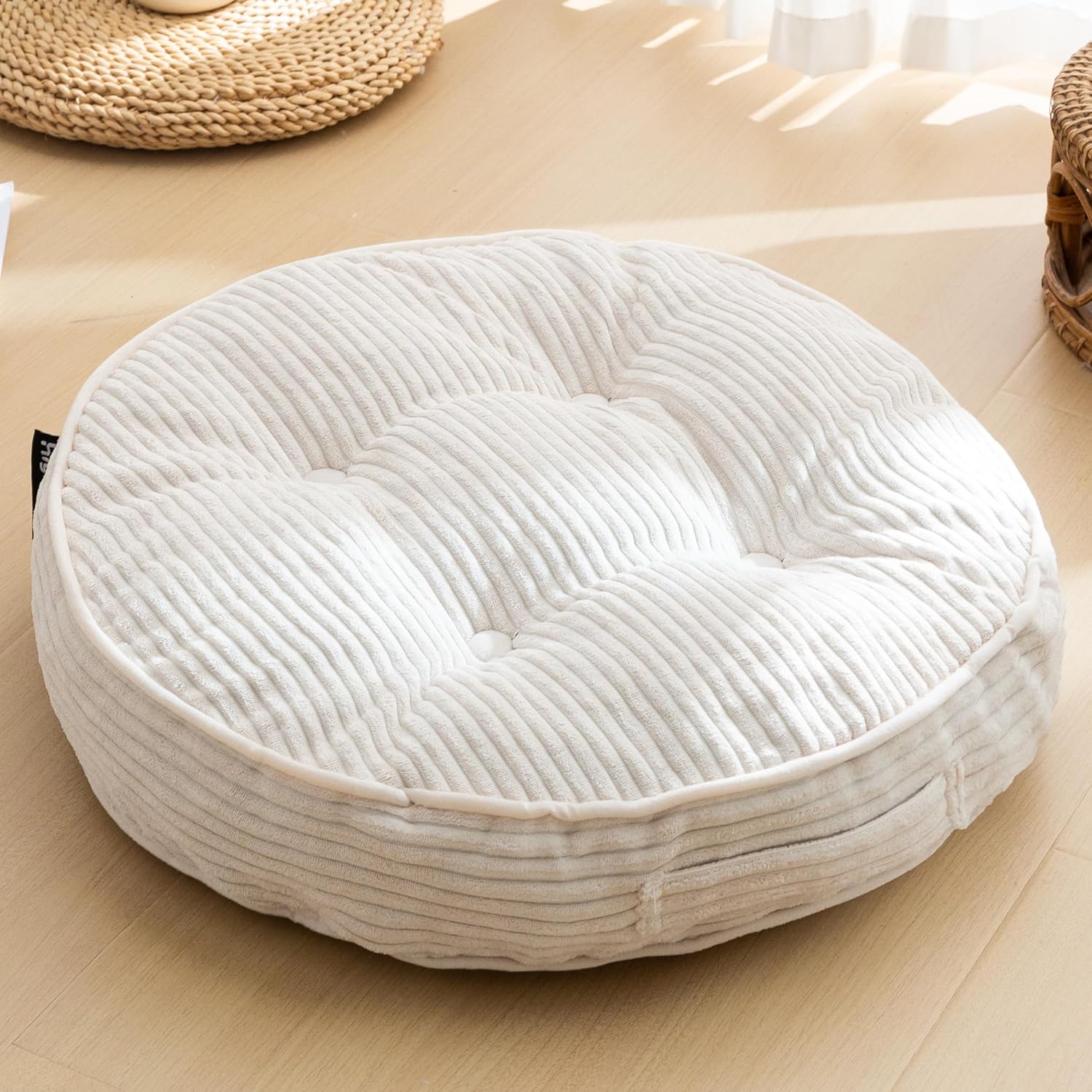 Washable Floor Pillow Cushion for Adults, Meditation Cushion Pillow, Large Square Floor Sitting, Removable Tufted Corduroy Cover, for Tatami Living Room or Yoga, 22x22 Inch, 2Pack, Machine Washable