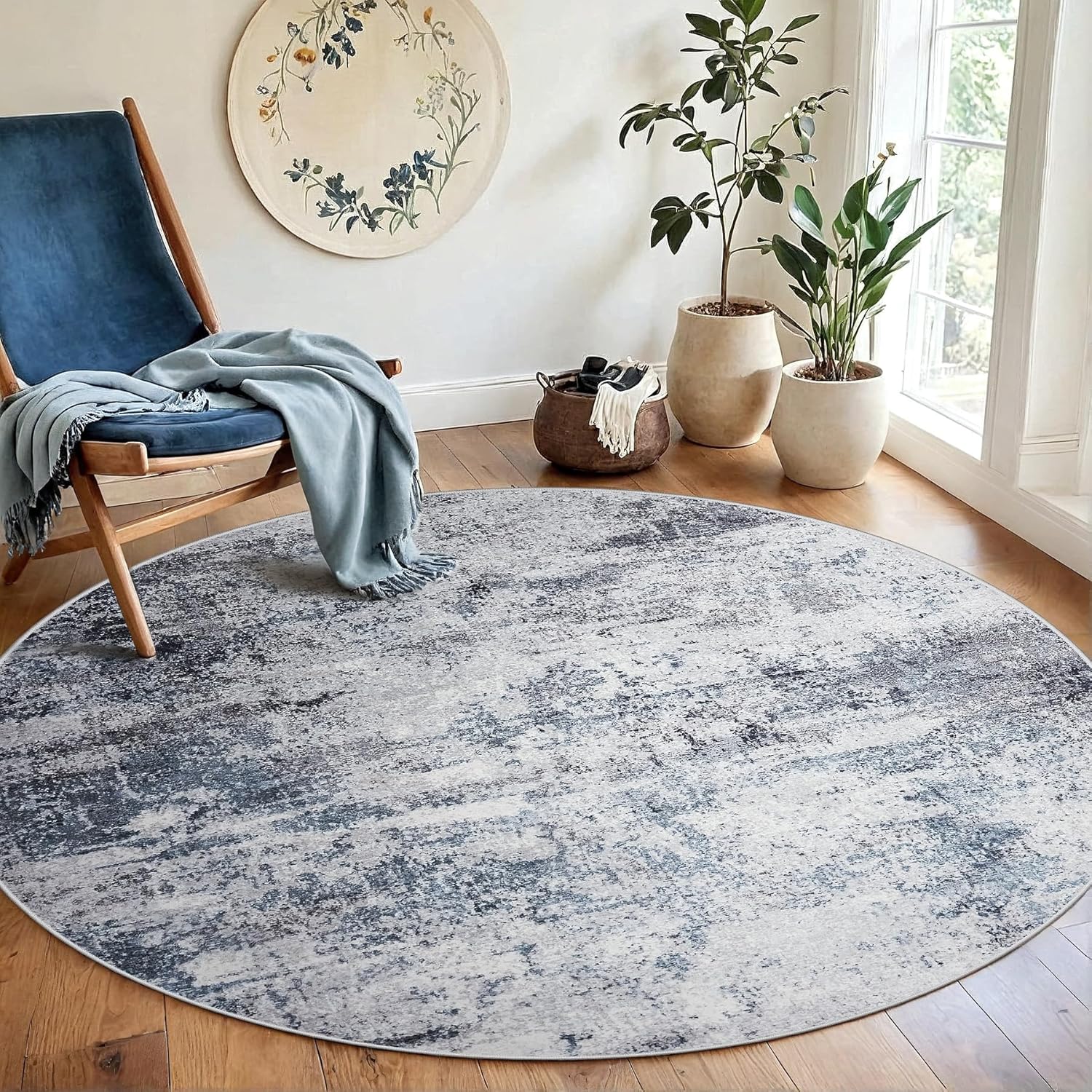 8x10 Area Rugs for Living Room Rug Washable: Abstract Large Rug for Dining Room Bedroom Carpet Non Slip 8 by 10 Indoor Modern Nursery Home Office Blue Grey