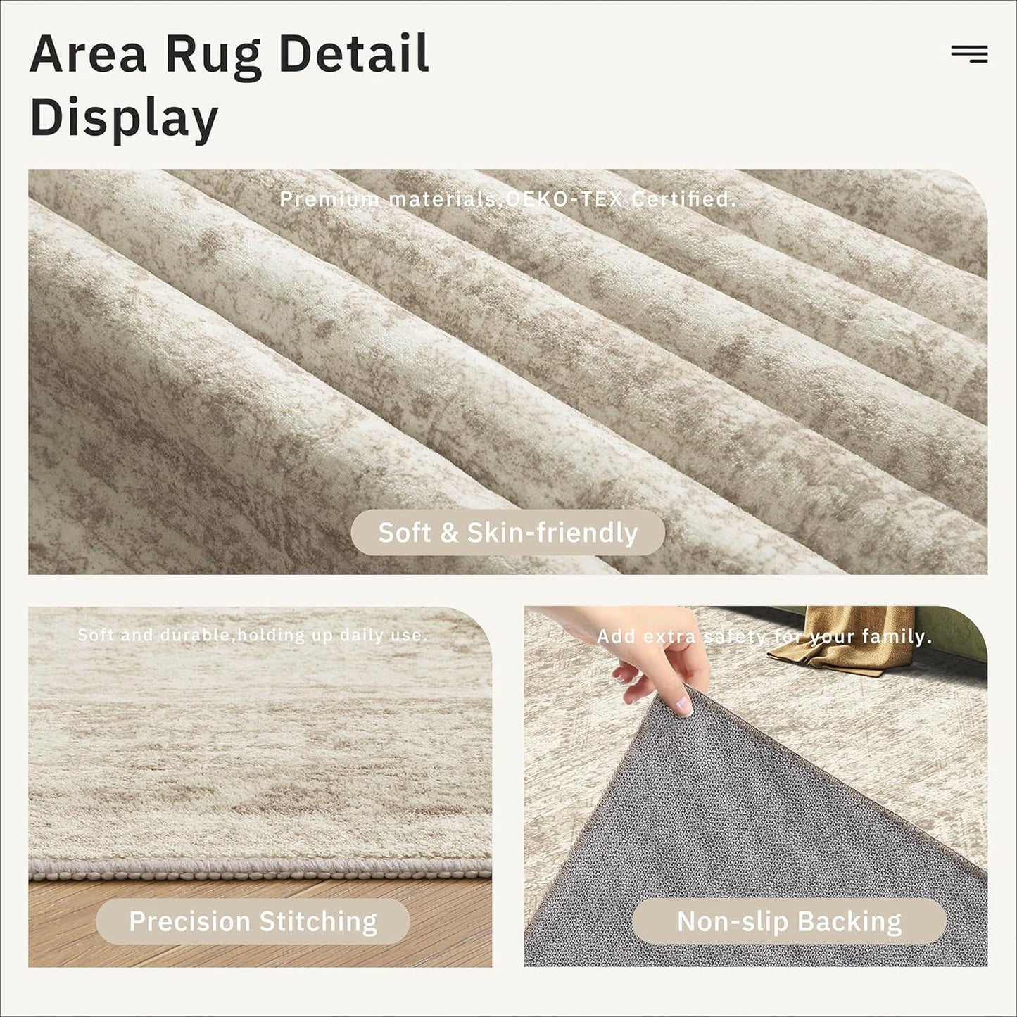 9x12 Area Rugs for Living Room, Non Slip Machine Washable Vintage Rugs, Low Pile Lightweight Large Rug for Bedroom, Dining Room, Home Office Beige