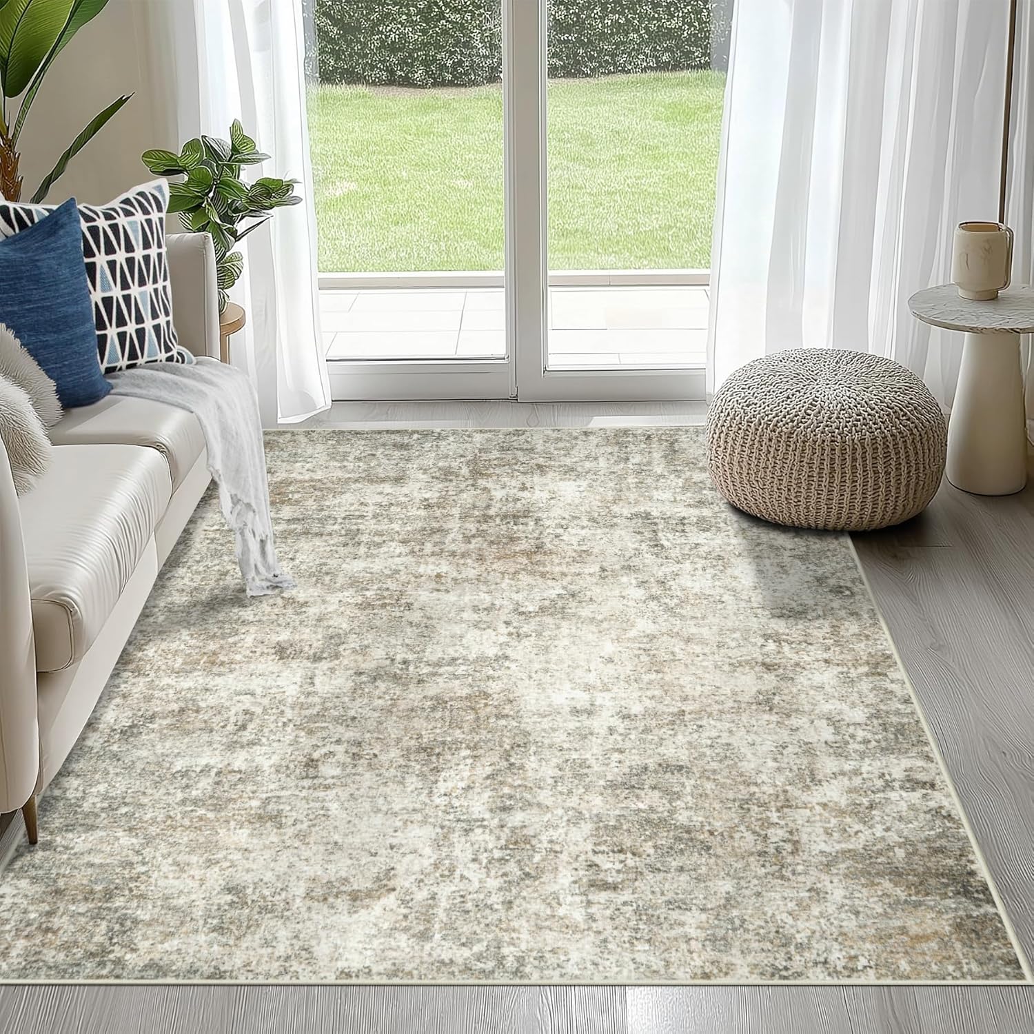 8x10 Area Rugs for Living Room Rug Washable: Abstract Large Rug for Dining Room Bedroom Carpet Non Slip 8 by 10 Indoor Modern Nursery Home Office Blue Grey