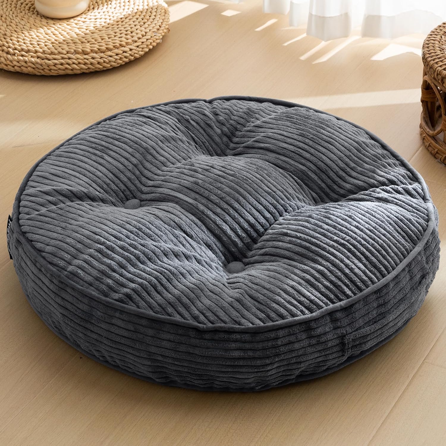 Washable Floor Pillow Cushion for Adults, Meditation Cushion Pillow, Large Square Floor Sitting, Removable Tufted Corduroy Cover, for Tatami Living Room or Yoga, 22x22 Inch, 2Pack, Machine Washable