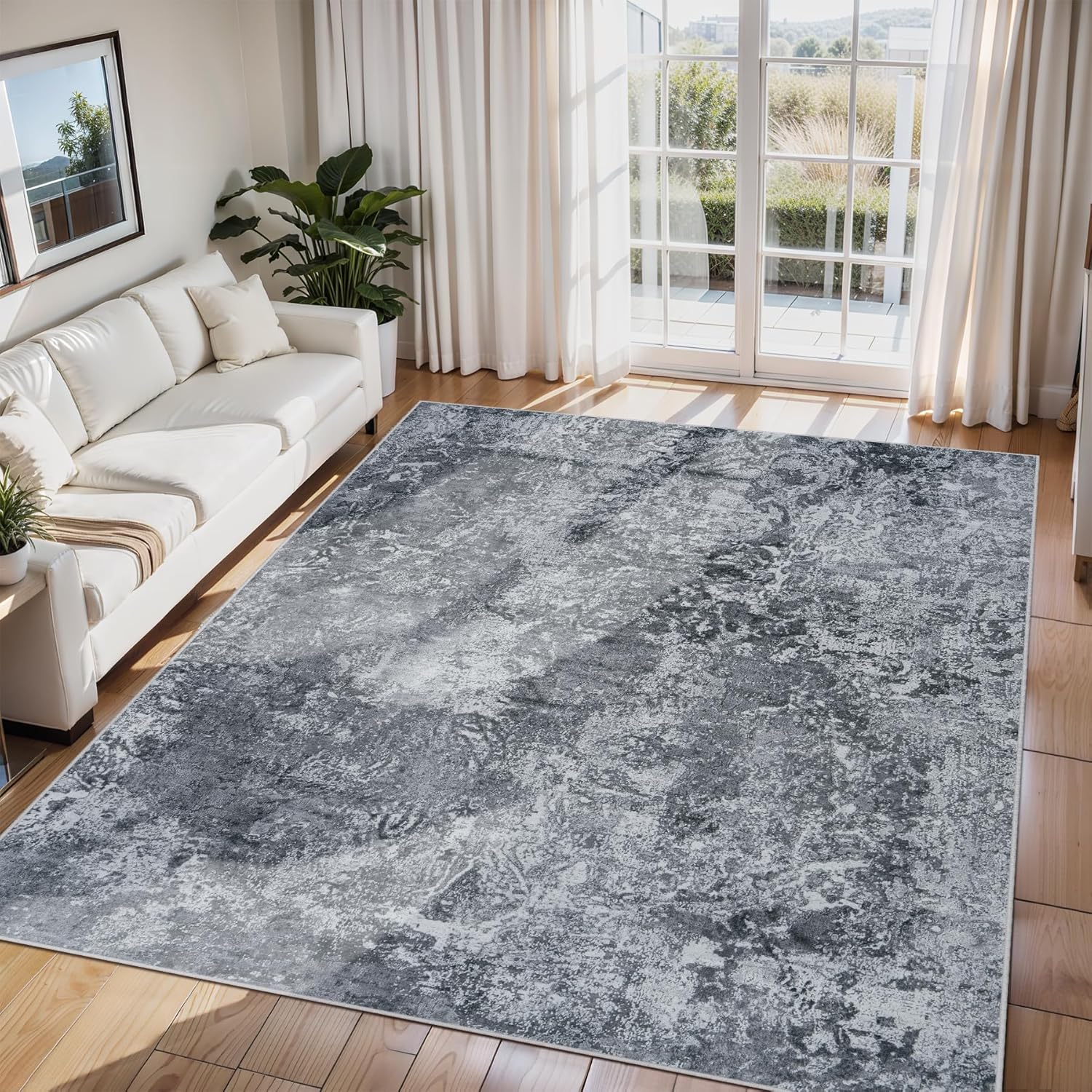 8x10 Area Rugs for Living Room Rug Washable: Abstract Large Rug for Dining Room Bedroom Carpet Non Slip 8 by 10 Indoor Modern Nursery Home Office Blue Grey