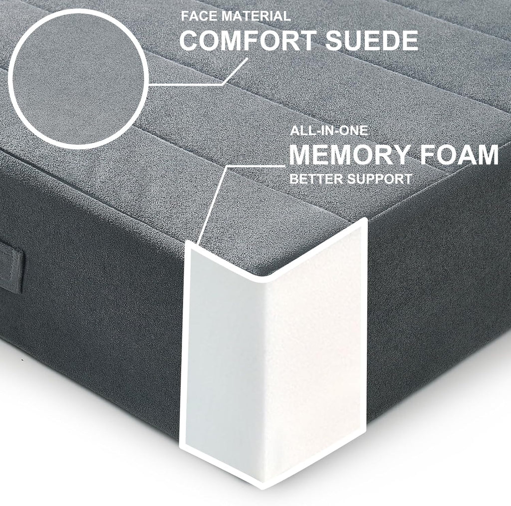 2 Pcs High Density Foam Floor Pillow - Upgraded Large Pillows Seating for Adults - Outdoor Floor Cushion with Soft Tufted Cover - Yoga Pillows for Sitting On Floor - 22 Inch Grey