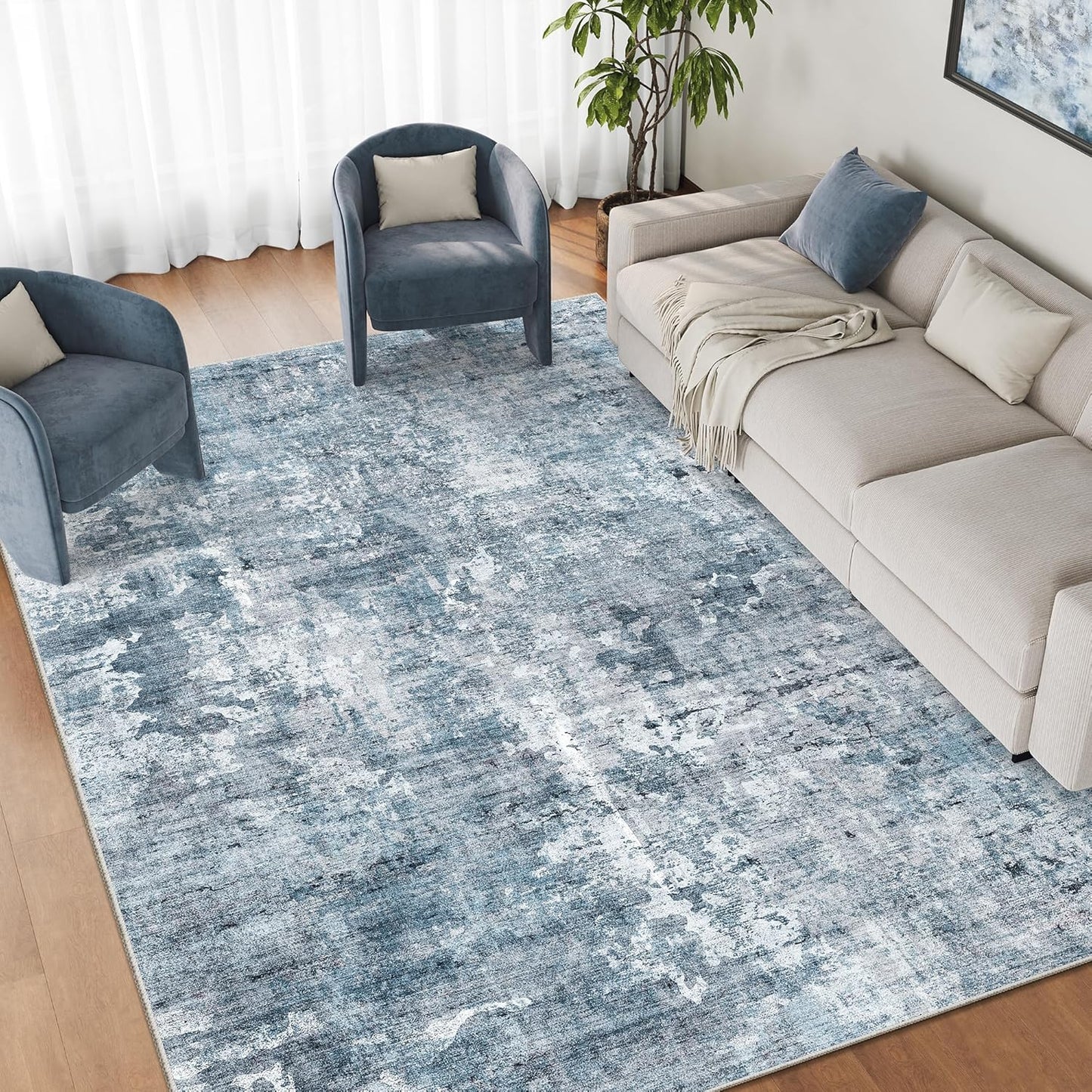 9x12 Area Rugs for Living Room, Non Slip Machine Washable Vintage Rugs, Low Pile Lightweight Large Rug for Bedroom, Dining Room, Home Office Beige