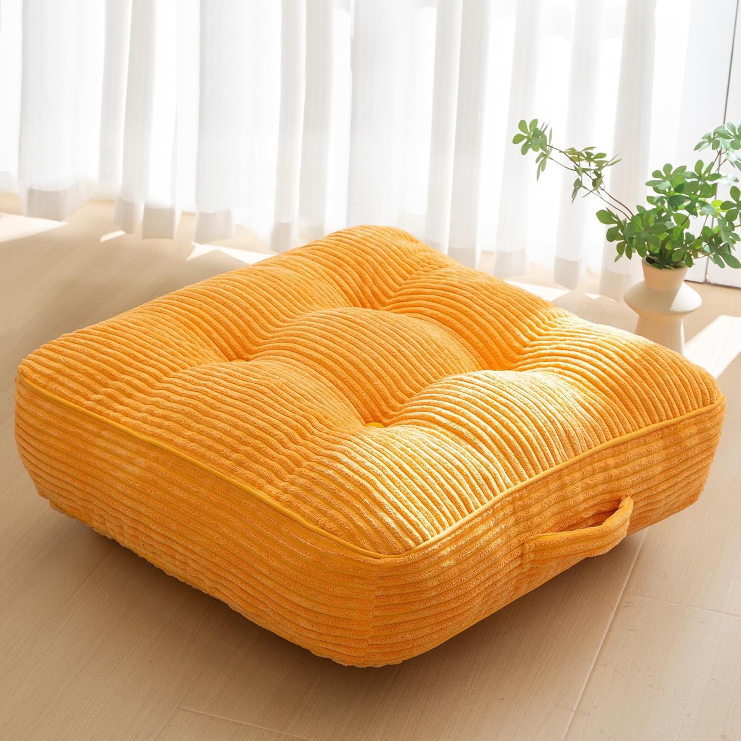 Washable Floor Pillow Cushion for Adults, Meditation Cushion Pillow, Large Square Floor Sitting, Removable Tufted Corduroy Cover, for Tatami Living Room or Yoga, 22x22 Inch, 2Pack, Machine Washable