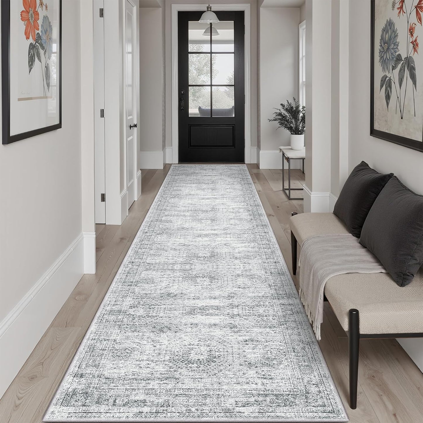 9x12 Area Rugs for Living Room, Non Slip Machine Washable Vintage Rugs, Low Pile Lightweight Large Rug for Bedroom, Dining Room, Home Office Beige