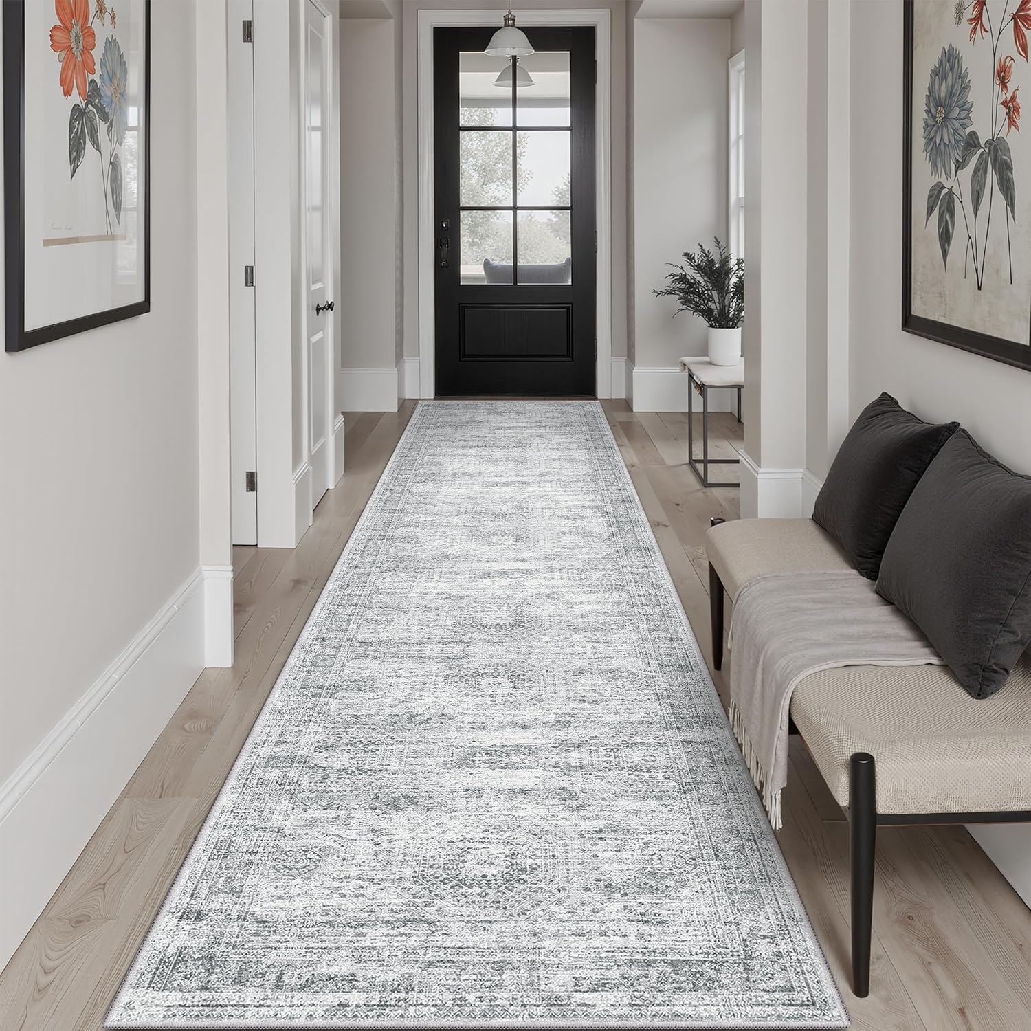 Washable Area Rug 8x10, Large Soft Rugs for Living Room Vintage Beige Carpet 8x10 Area Rugs for Bedroom Dining Room Non-Slip Stain Resistant Under Table Rug