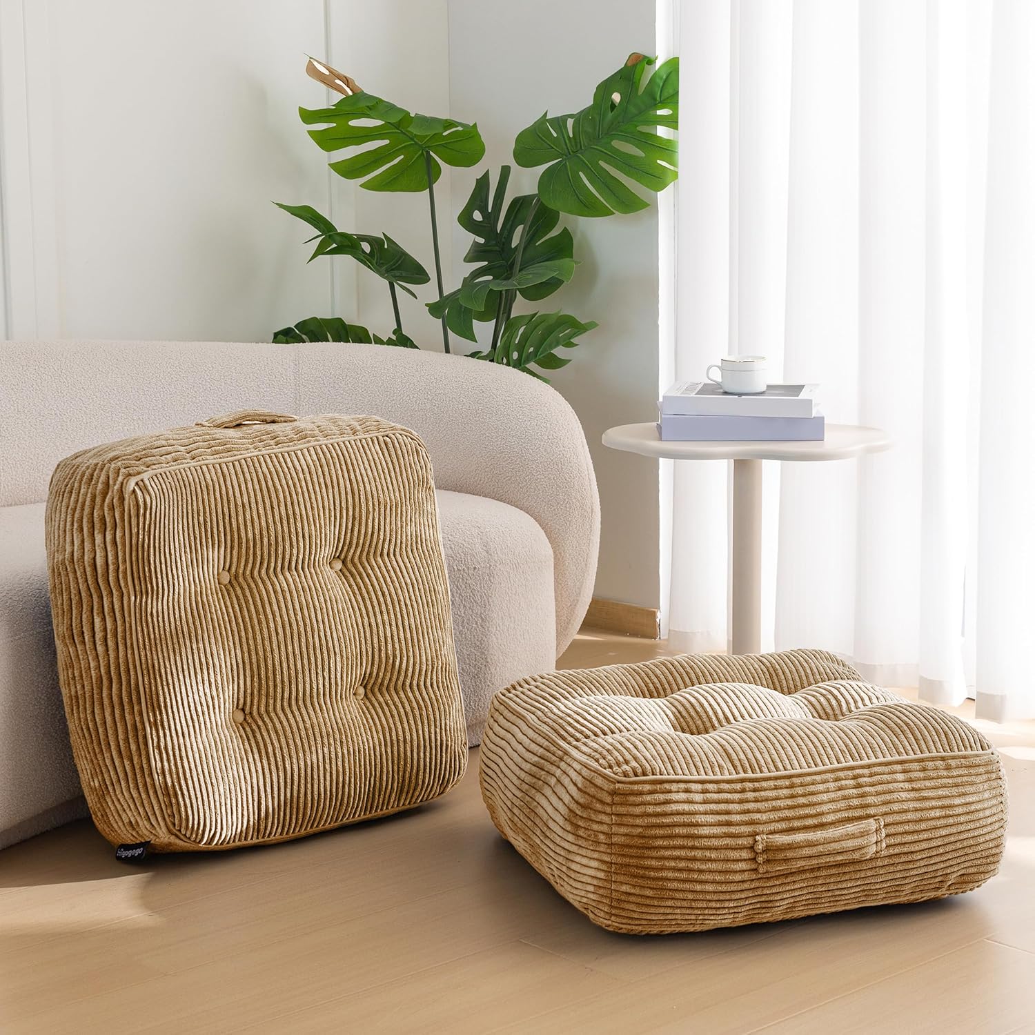 Washable Floor Pillow Cushion for Adults, Meditation Cushion Pillow, Large Square Floor Sitting, Removable Tufted Corduroy Cover, for Tatami Living Room or Yoga, 22x22 Inch, 2Pack, Machine Washable