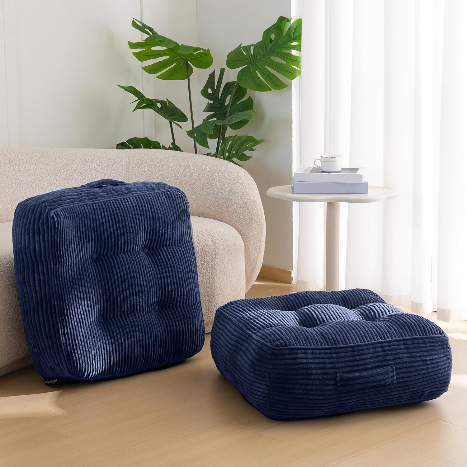 Washable Floor Pillow Cushion for Adults, Meditation Cushion Pillow, Large Square Floor Sitting, Removable Tufted Corduroy Cover, for Tatami Living Room or Yoga, 22x22 Inch, 2Pack, Machine Washable