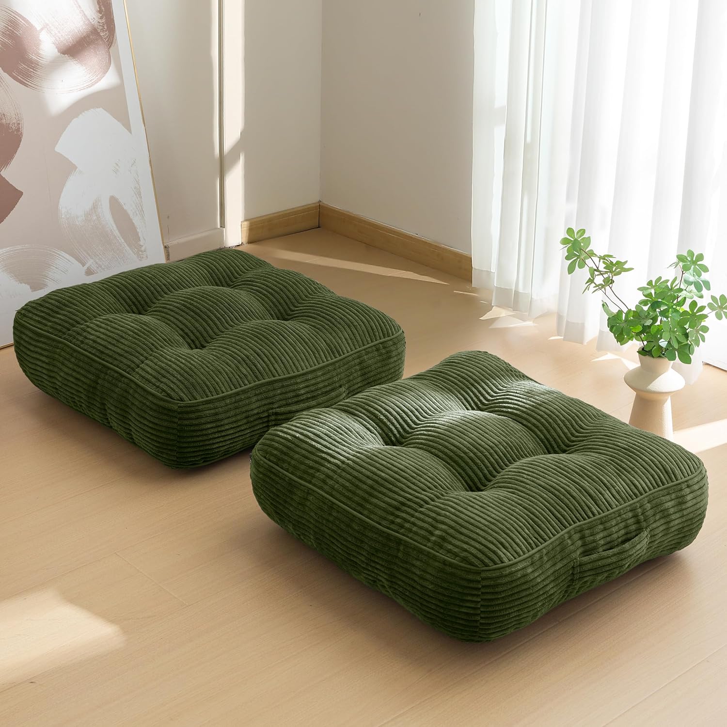 Washable Floor Pillow Cushion for Adults, Meditation Cushion Pillow, Large Square Floor Sitting, Removable Tufted Corduroy Cover, for Tatami Living Room or Yoga, 22x22 Inch, 2Pack, Machine Washable