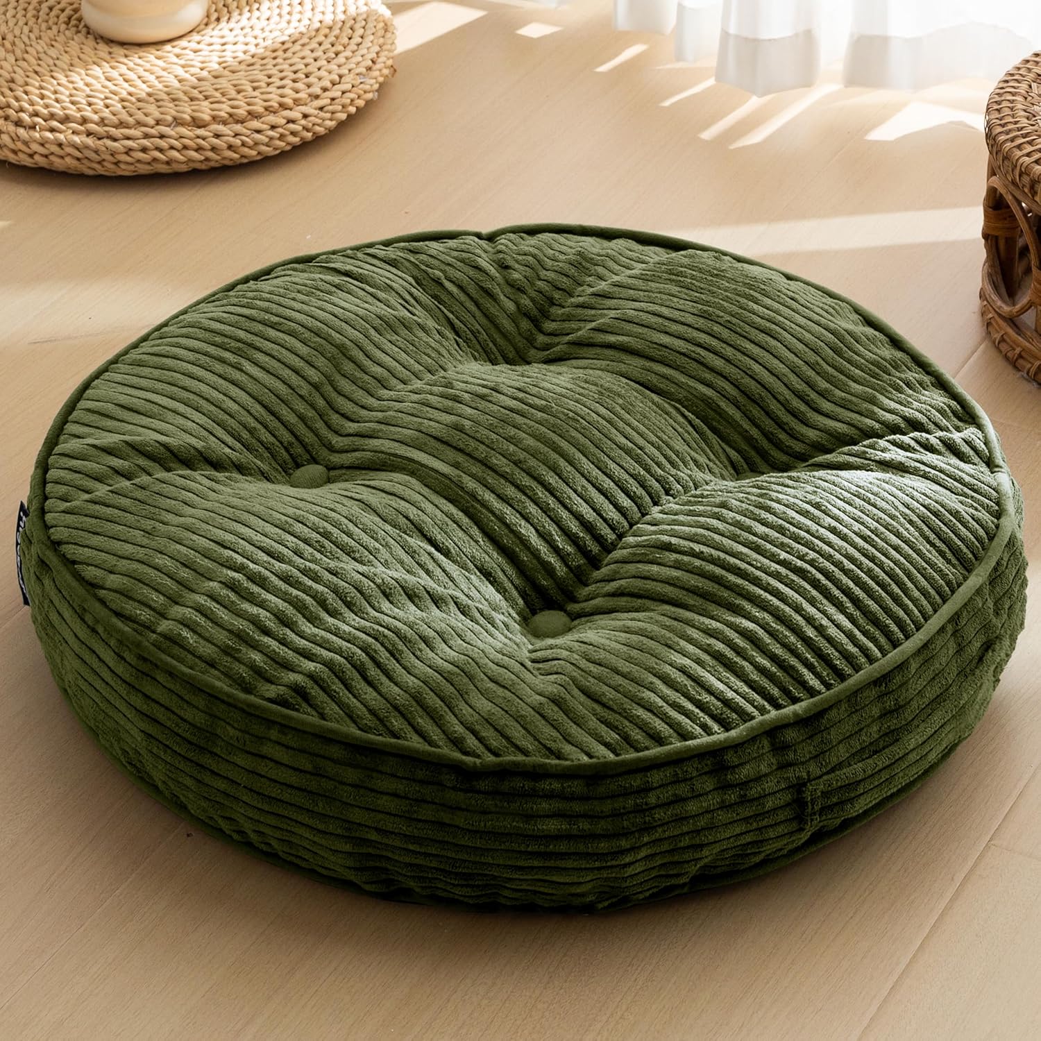 Washable Floor Pillow Cushion for Adults, Meditation Cushion Pillow, Large Square Floor Sitting, Removable Tufted Corduroy Cover, for Tatami Living Room or Yoga, 22x22 Inch, 2Pack, Machine Washable