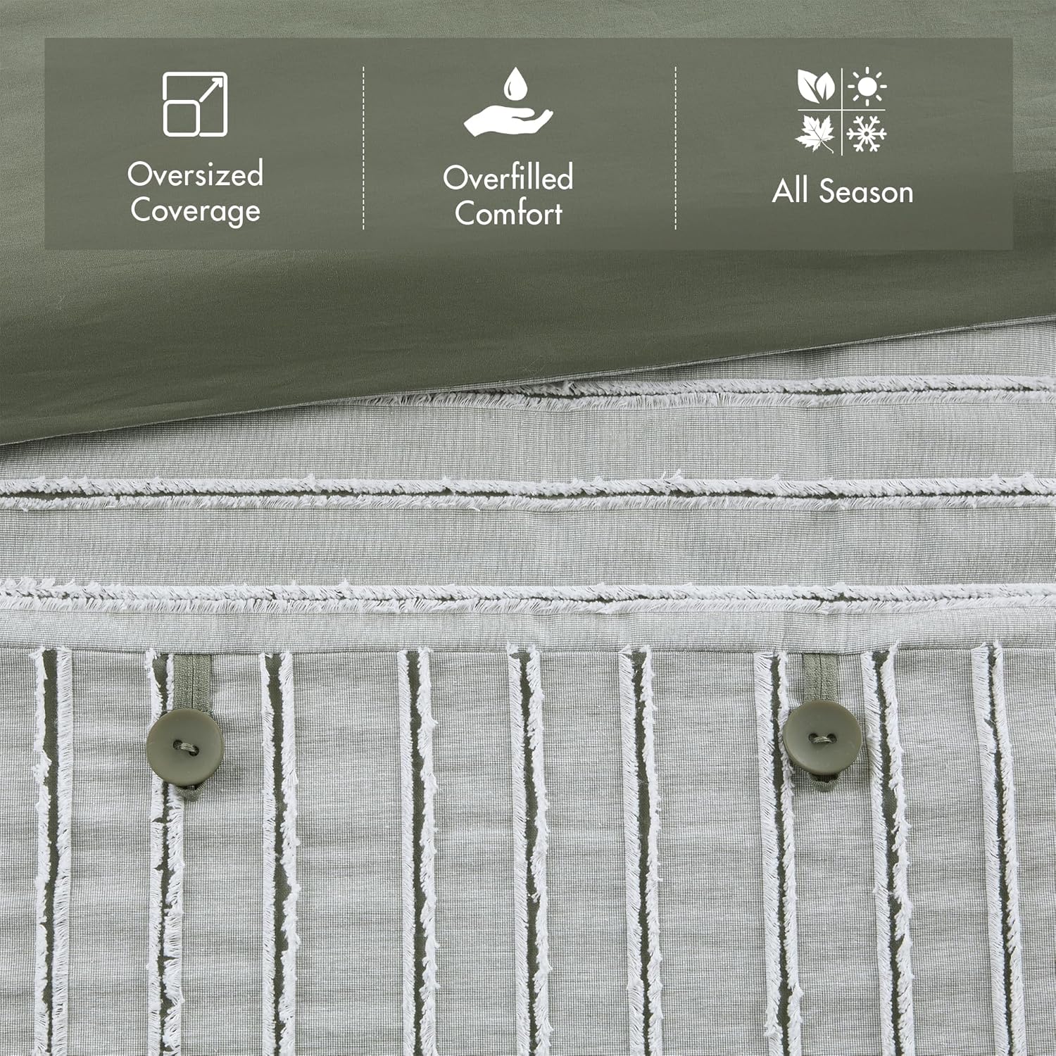 Madison Park Comforter Set Cotton Clipped Jacquard, Oversized Comforters, All Season Down Alternative Overfilled King Size Comforter, Essence, Green 9 Piece