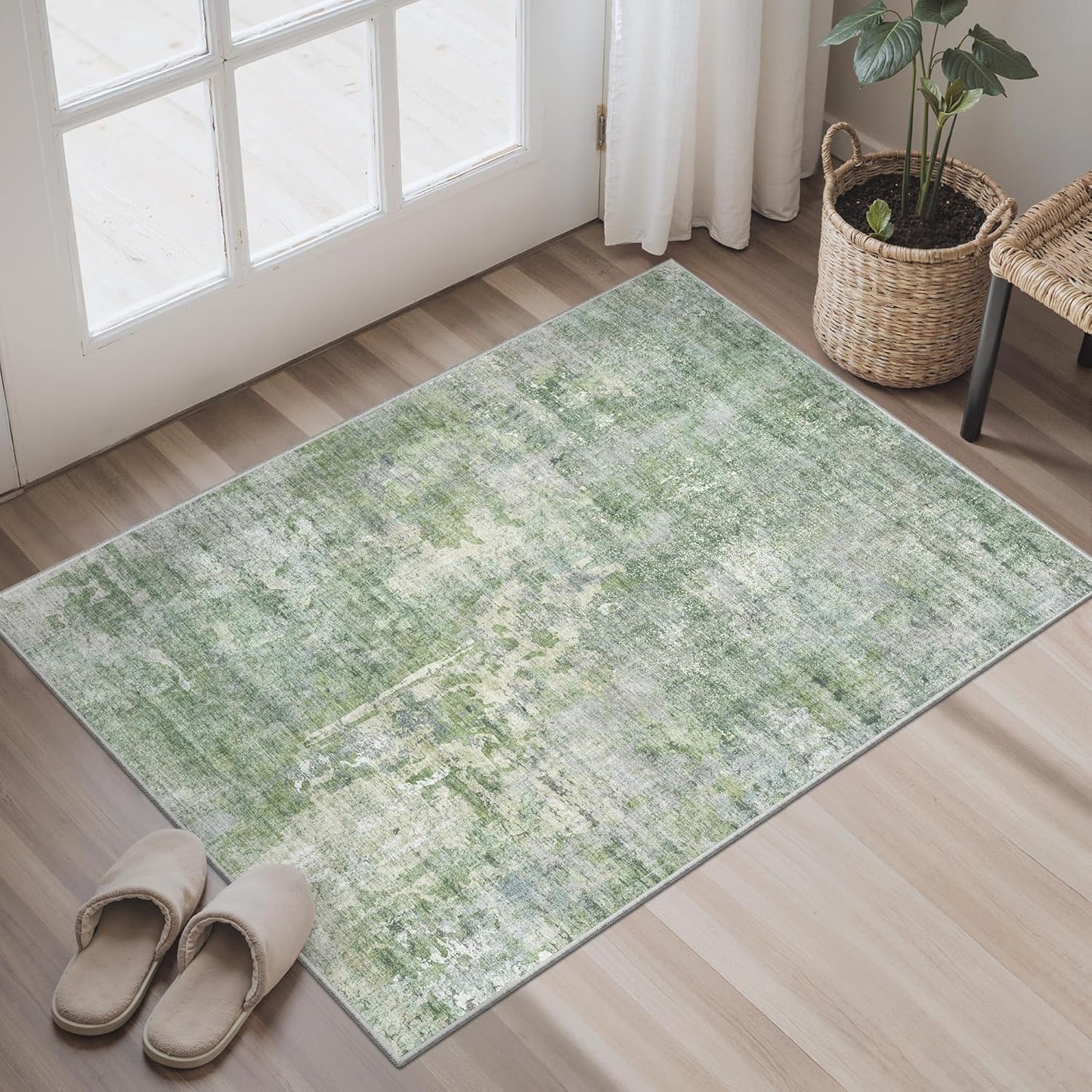 9x12 Area Rugs for Living Room, Non Slip Machine Washable Vintage Rugs, Low Pile Lightweight Large Rug for Bedroom, Dining Room, Home Office Beige