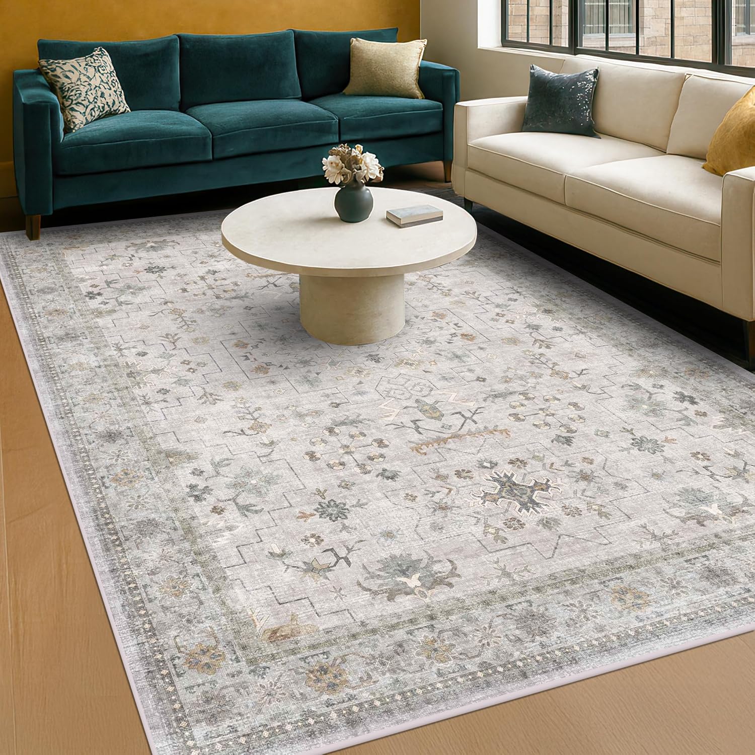 Black Farmhouse Washable 8x10 Area Rugs for Living Room, Bedroom, Dining Room Kitchen Table Rug for Under Table, Office, Dark Charcoal Tumble Stain Resistant Non-Slip Large Washable (8x10 Black/Multi)