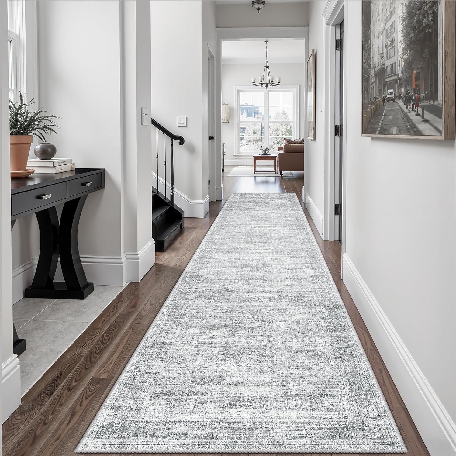 Washable Area Rug 8x10, Large Soft Rugs for Living Room Vintage Beige Carpet 8x10 Area Rugs for Bedroom Dining Room Non-Slip Stain Resistant Under Table Rug