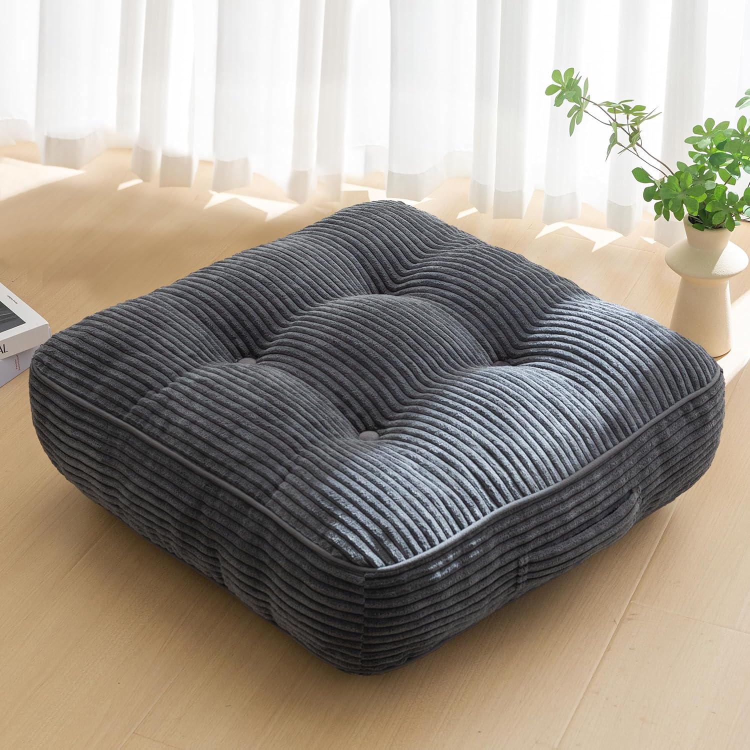 Washable Floor Pillow Cushion for Adults, Meditation Cushion Pillow, Large Square Floor Sitting, Removable Tufted Corduroy Cover, for Tatami Living Room or Yoga, 22x22 Inch, 2Pack, Machine Washable