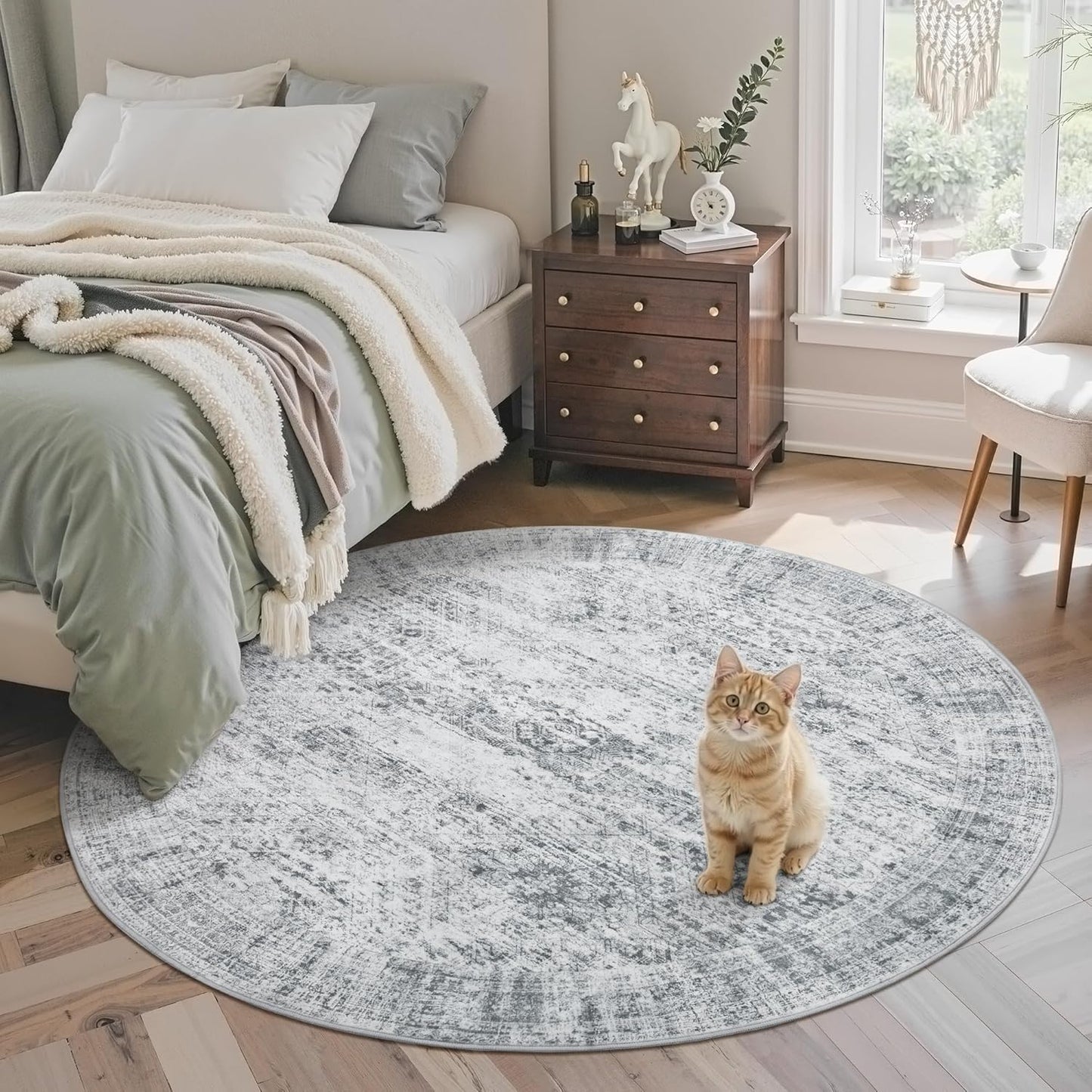 9x12 Area Rugs for Living Room, Non Slip Machine Washable Vintage Rugs, Low Pile Lightweight Large Rug for Bedroom, Dining Room, Home Office Beige