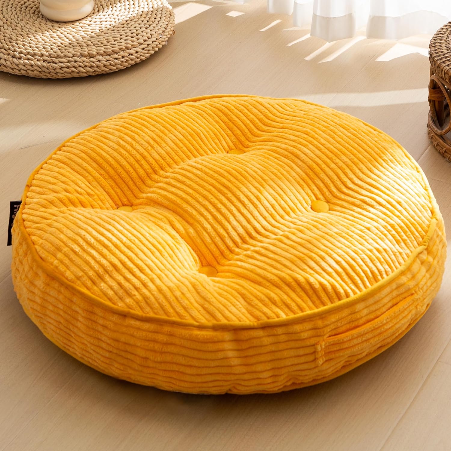 Washable Floor Pillow Cushion for Adults, Meditation Cushion Pillow, Large Square Floor Sitting, Removable Tufted Corduroy Cover, for Tatami Living Room or Yoga, 22x22 Inch, 2Pack, Machine Washable