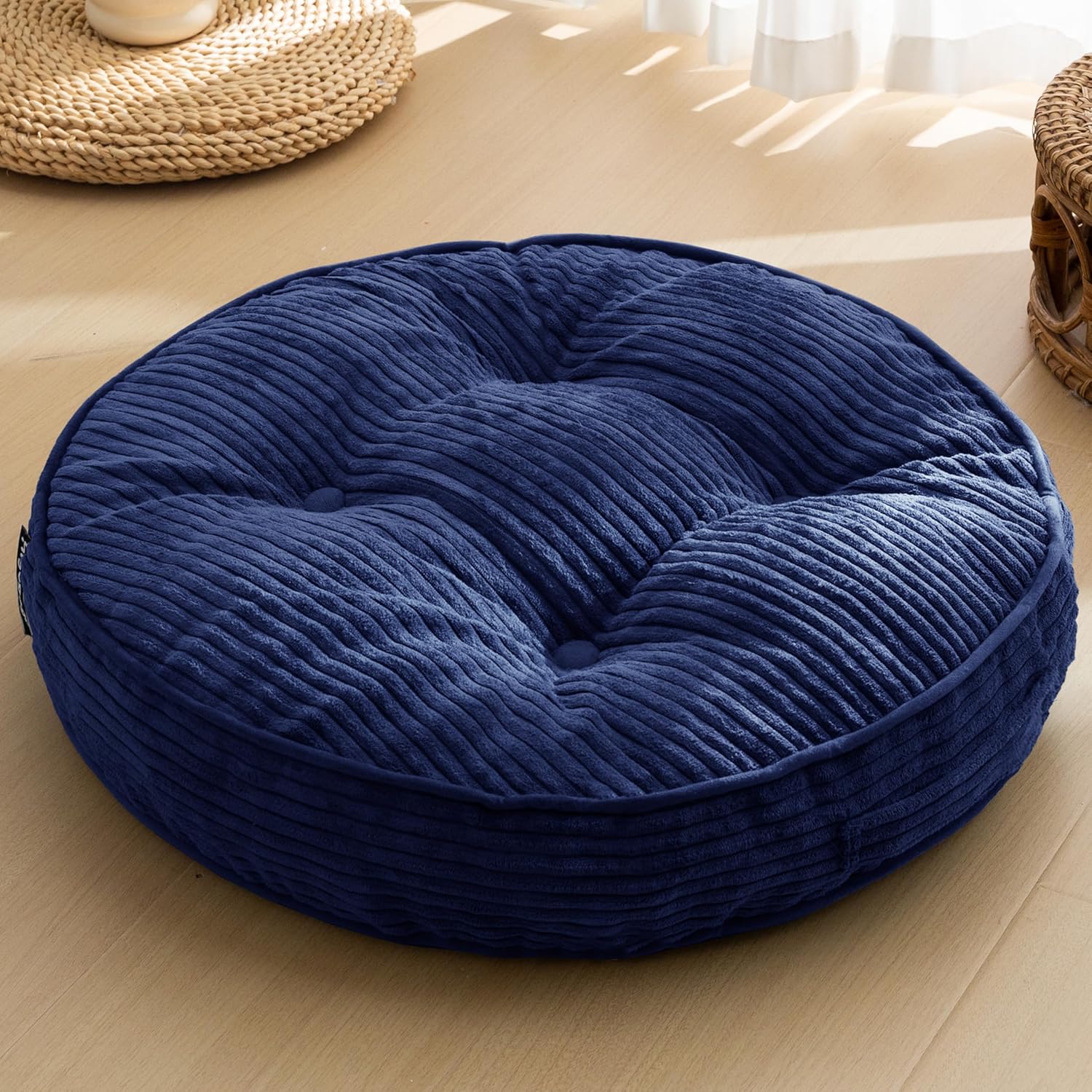 Washable Floor Pillow Cushion for Adults, Meditation Cushion Pillow, Large Square Floor Sitting, Removable Tufted Corduroy Cover, for Tatami Living Room or Yoga, 22x22 Inch, 2Pack, Machine Washable