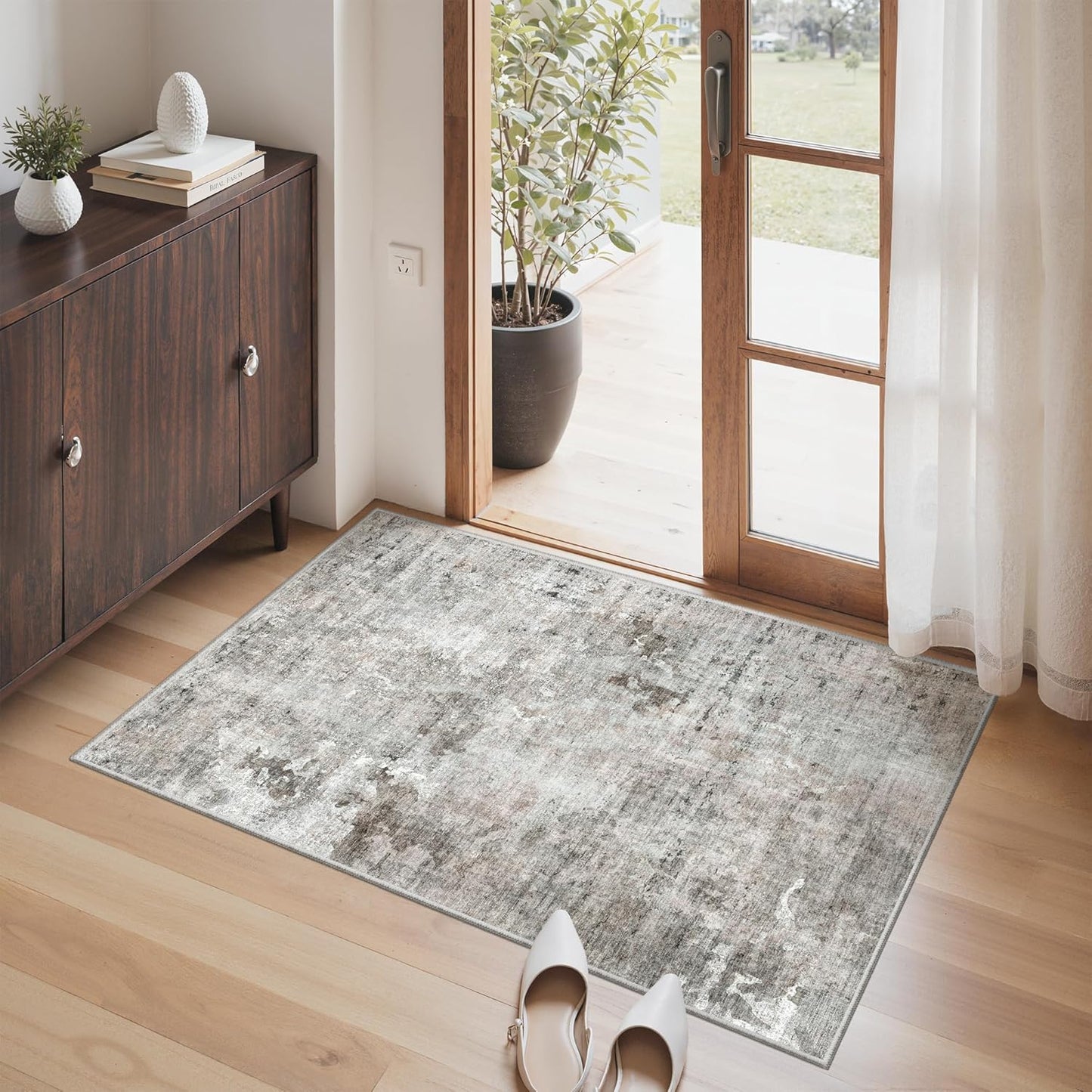 9x12 Area Rugs for Living Room, Non Slip Machine Washable Vintage Rugs, Low Pile Lightweight Large Rug for Bedroom, Dining Room, Home Office Beige