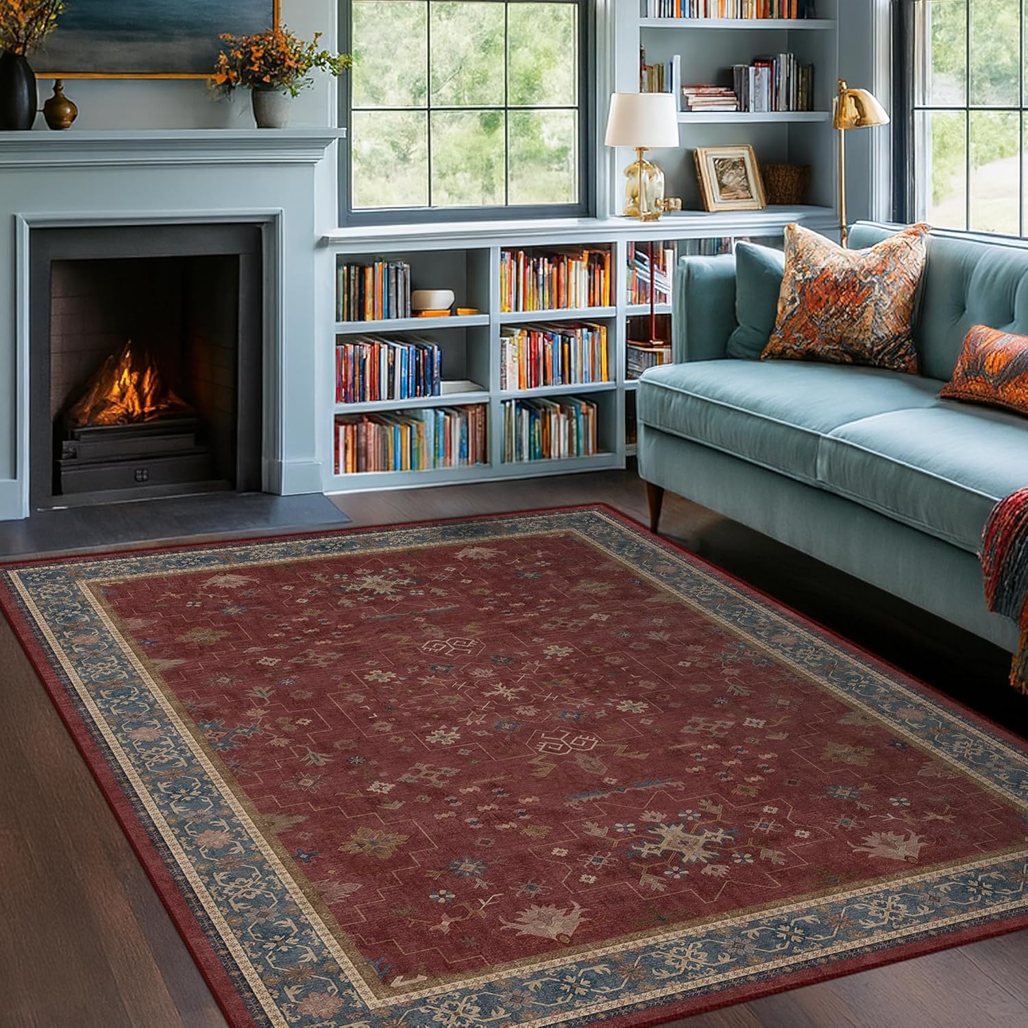 Black Farmhouse Washable 8x10 Area Rugs for Living Room, Bedroom, Dining Room Kitchen Table Rug for Under Table, Office, Dark Charcoal Tumble Stain Resistant Non-Slip Large Washable (8x10 Black/Multi)