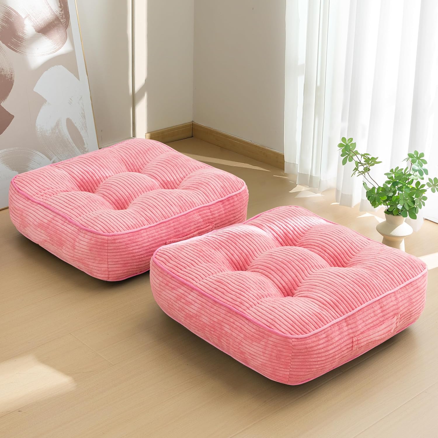 Washable Floor Pillow Cushion for Adults, Meditation Cushion Pillow, Large Square Floor Sitting, Removable Tufted Corduroy Cover, for Tatami Living Room or Yoga, 22x22 Inch, 2Pack, Machine Washable