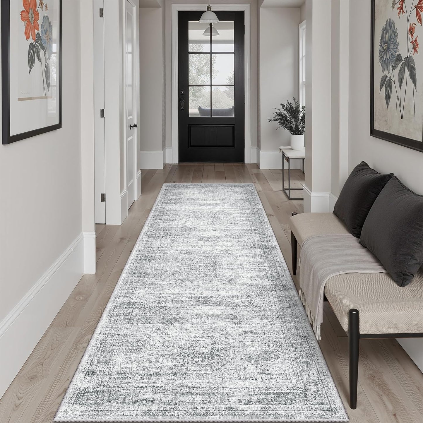 9x12 Area Rugs for Living Room, Non Slip Machine Washable Vintage Rugs, Low Pile Lightweight Large Rug for Bedroom, Dining Room, Home Office Beige