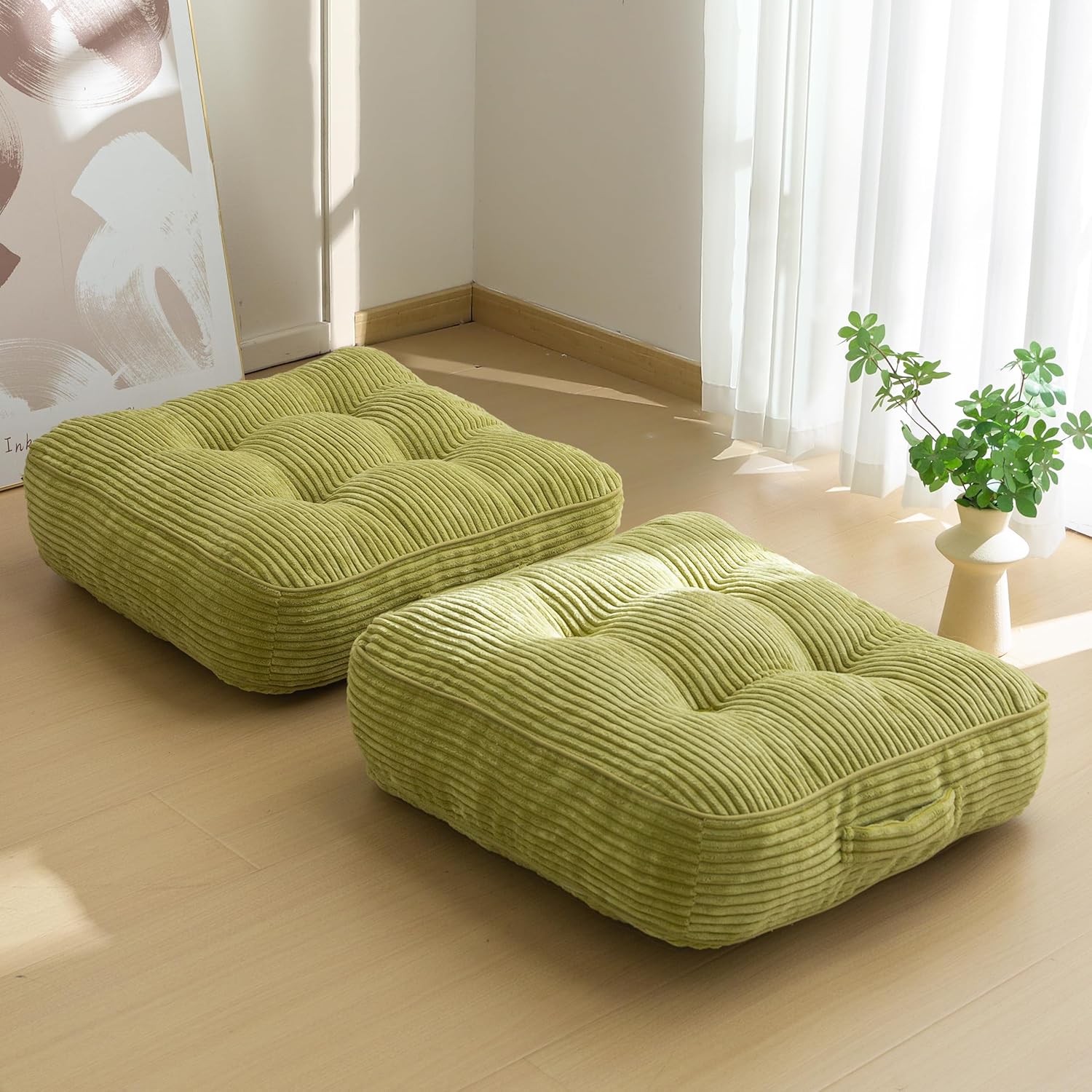 Washable Floor Pillow Cushion for Adults, Meditation Cushion Pillow, Large Square Floor Sitting, Removable Tufted Corduroy Cover, for Tatami Living Room or Yoga, 22x22 Inch, 2Pack, Machine Washable