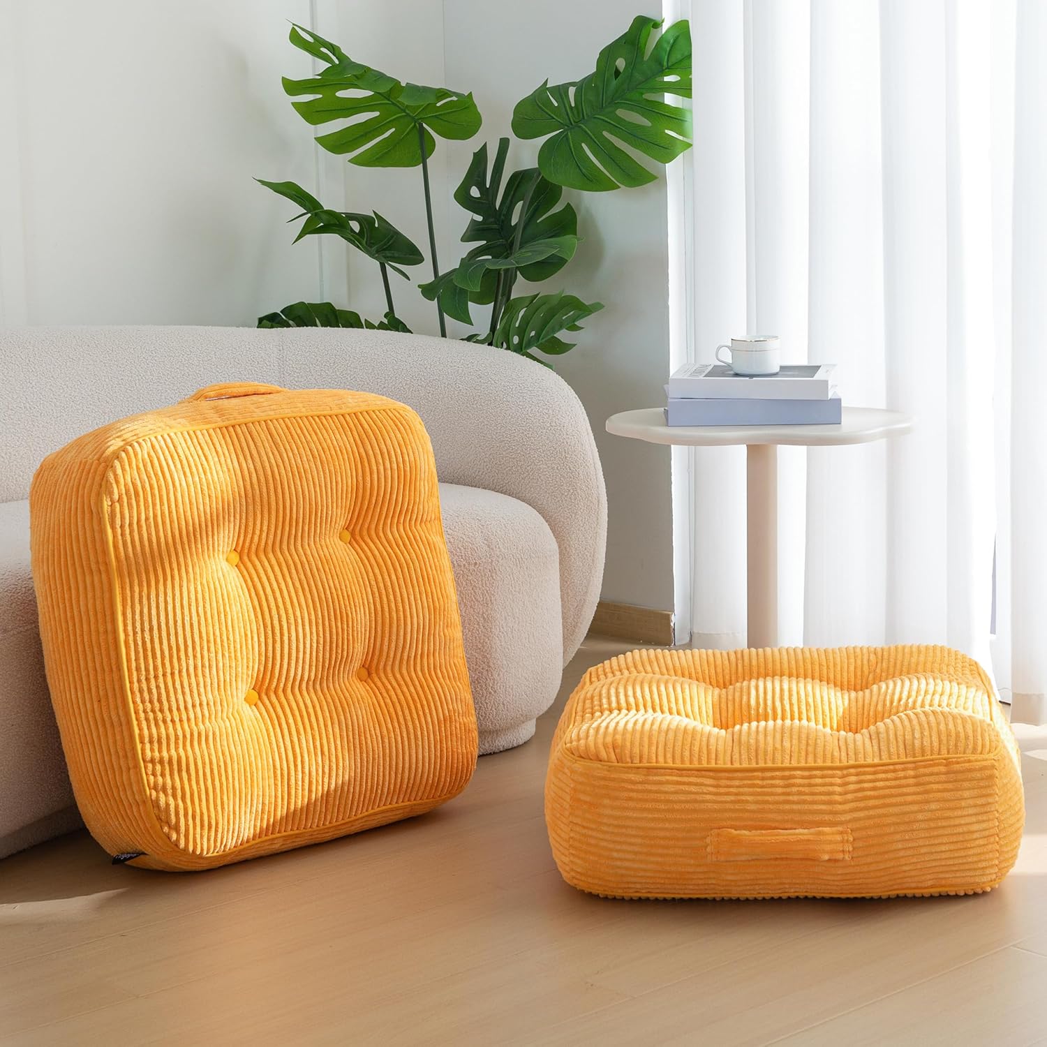 Washable Floor Pillow Cushion for Adults, Meditation Cushion Pillow, Large Square Floor Sitting, Removable Tufted Corduroy Cover, for Tatami Living Room or Yoga, 22x22 Inch, 2Pack, Machine Washable