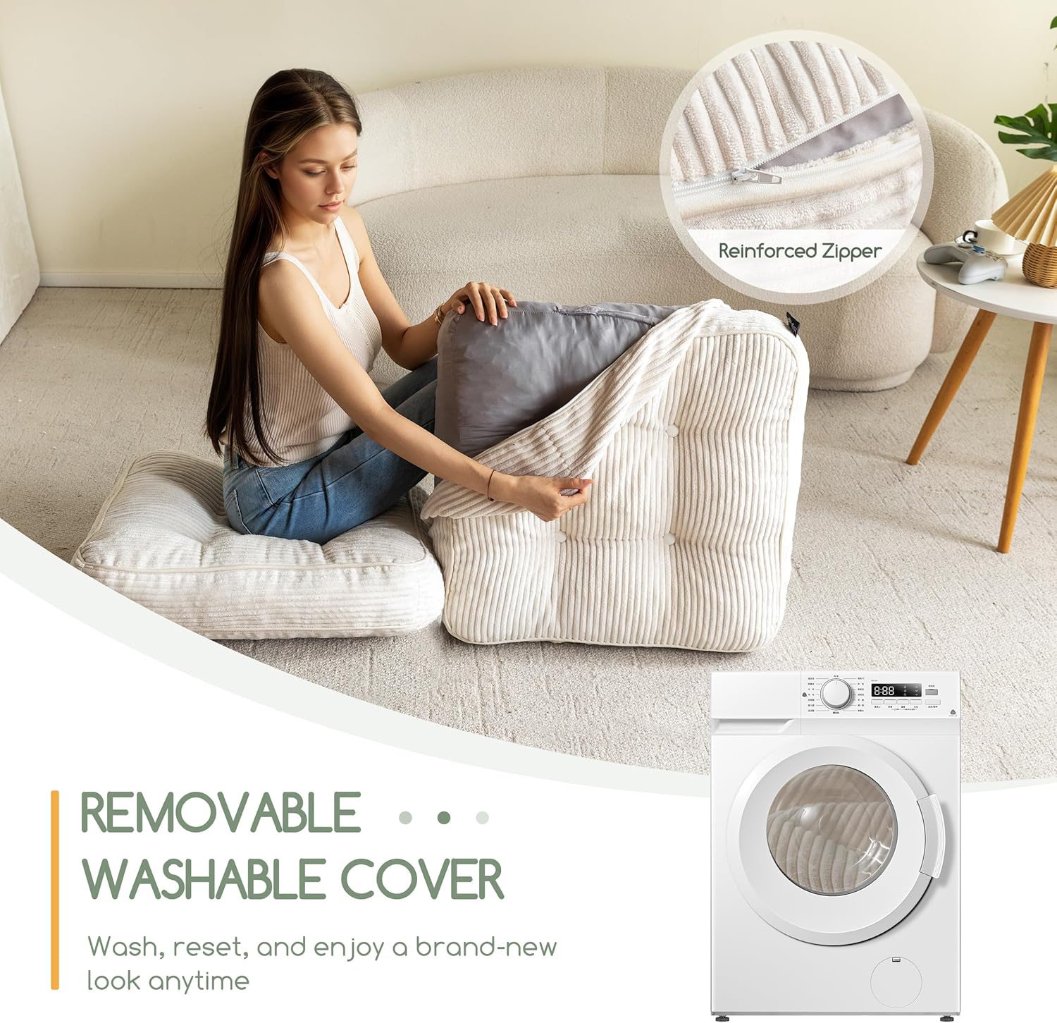 Washable Floor Pillow Cushion for Adults, Meditation Cushion Pillow, Large Square Floor Sitting, Removable Tufted Corduroy Cover, for Tatami Living Room or Yoga, 22x22 Inch, 2Pack, Machine Washable