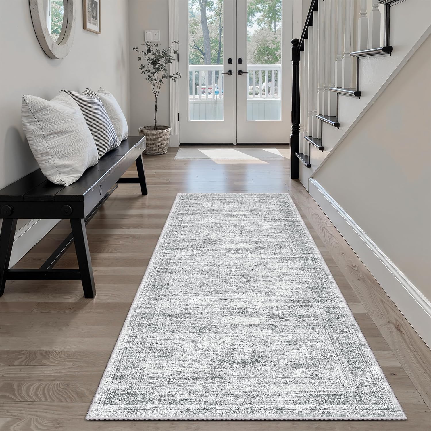 Washable Area Rug 8x10, Large Soft Rugs for Living Room Vintage Beige Carpet 8x10 Area Rugs for Bedroom Dining Room Non-Slip Stain Resistant Under Table Rug