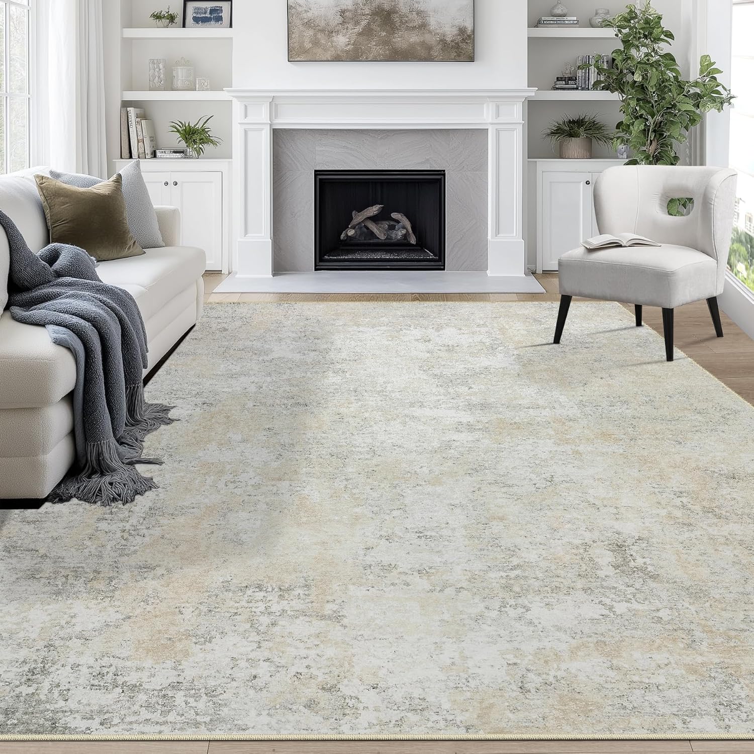 8x10 Area Rugs for Living Room Rug Washable: Abstract Large Rug for Dining Room Bedroom Carpet Non Slip 8 by 10 Indoor Modern Nursery Home Office Blue Grey