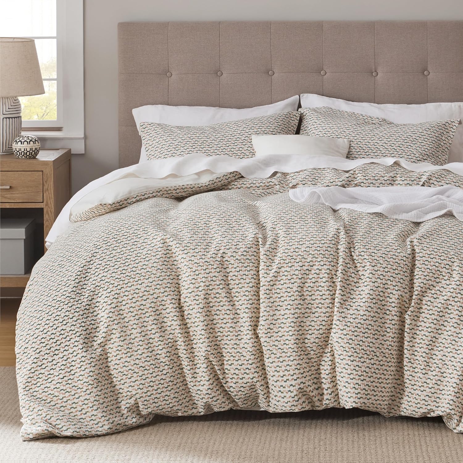 Bedsure Waffle King Size Comforter Set - Linen Soft Cotton Bedding Set for All Seasons, Stripe Fluffy Bed Set 3 Pieces with 1 Waffle Weave Comforter King Size and 2 Pillow Shams